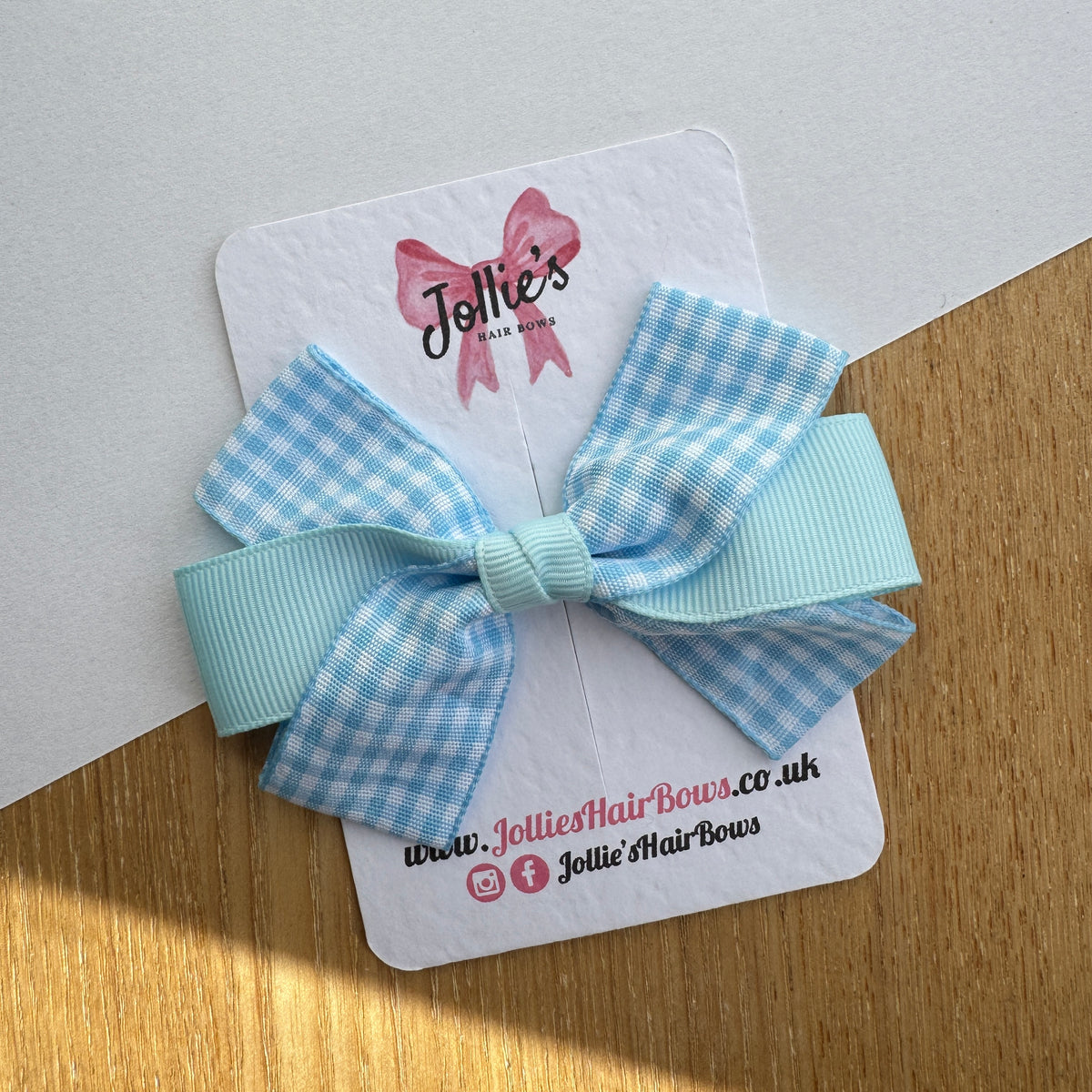 3.5" Blue Gingham Hair Bow – Grosgrain Ribbon with Lined Alligator Clip
