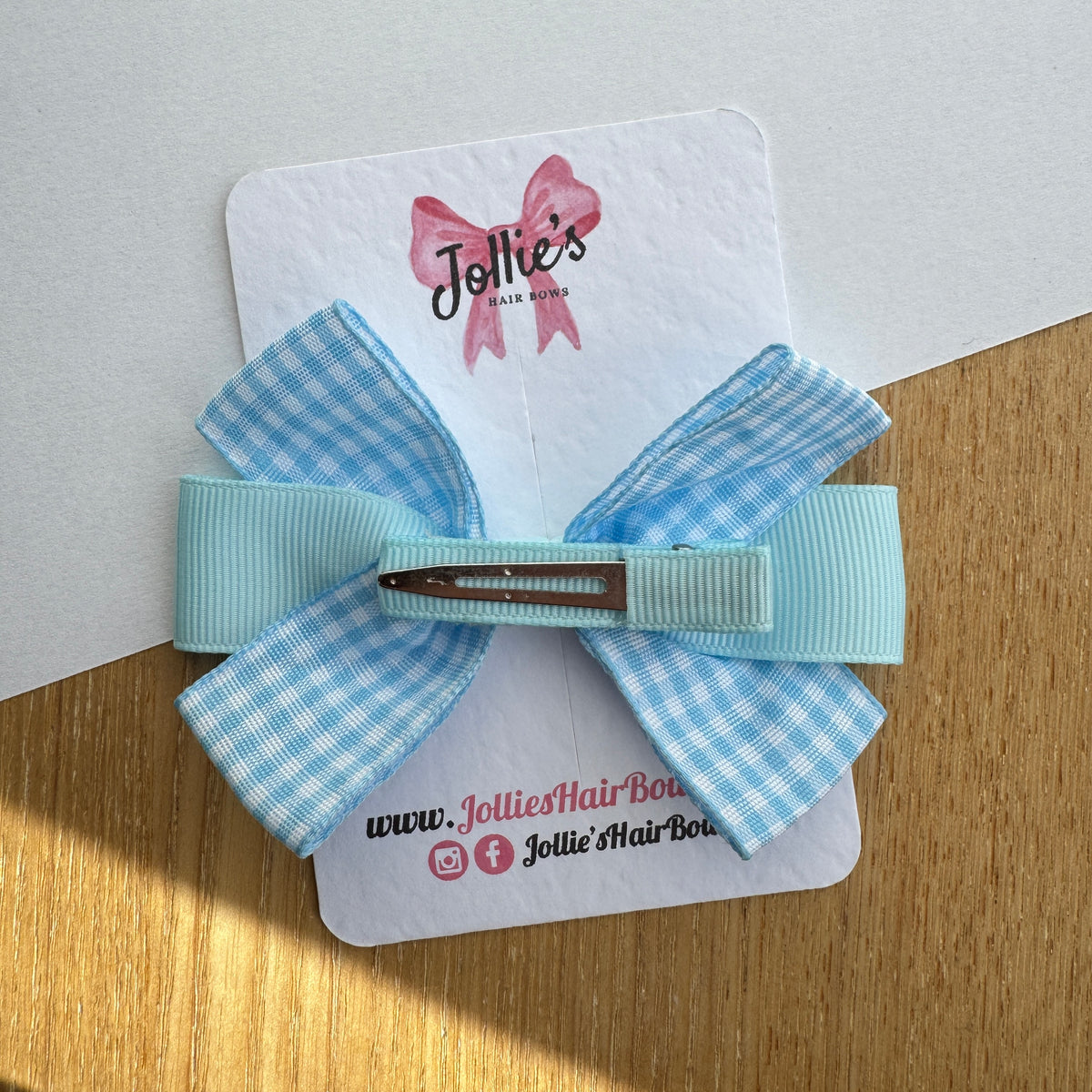 3.5" Blue Gingham Hair Bow – Grosgrain Ribbon with Lined Alligator Clip