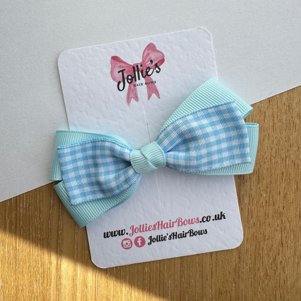 3.5" Blue Gingham Bow with Clip – Grosgrain Ribbon Hair Bow for Girls
