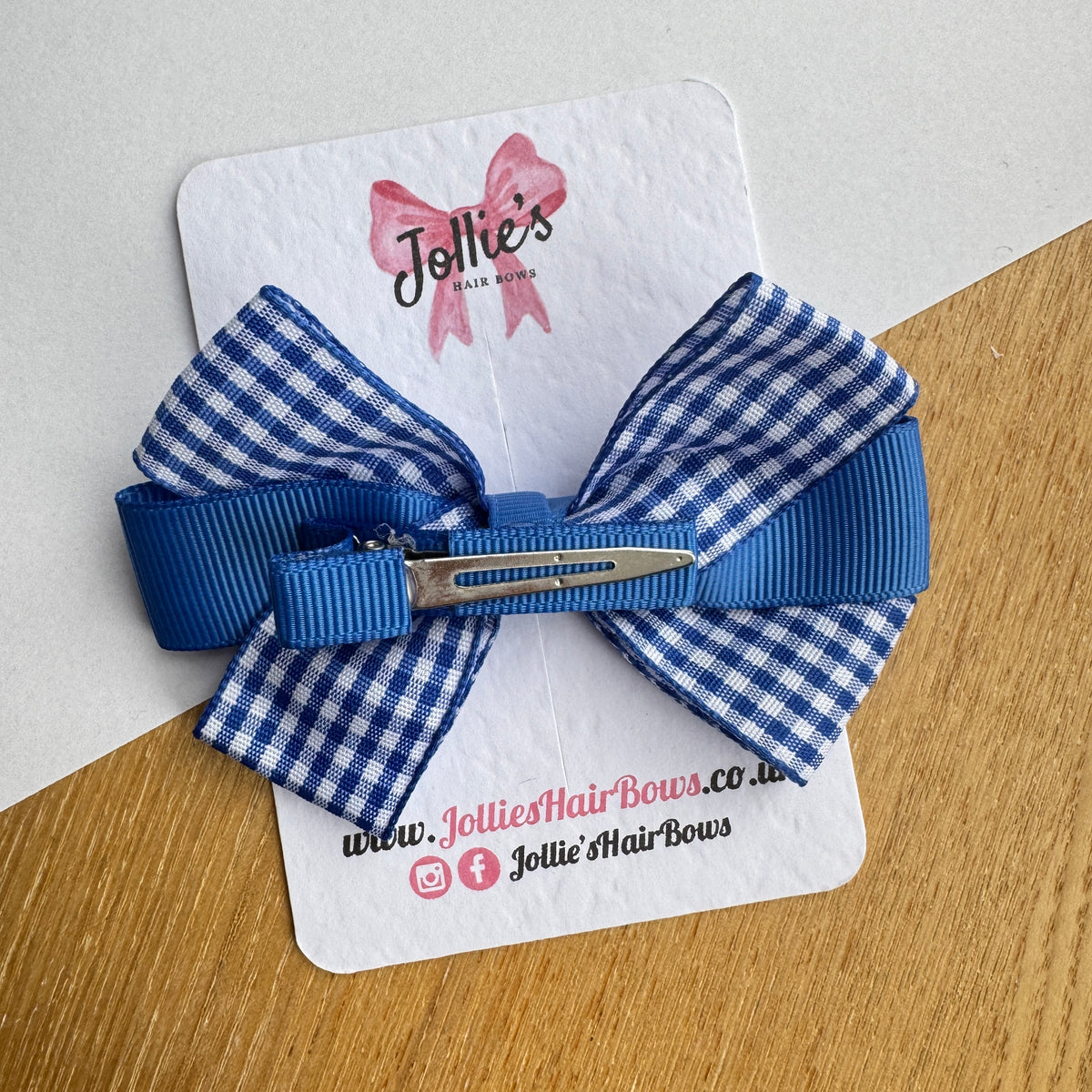 3.5" Royal Blue Gingham Hair Bow – Grosgrain Ribbon with Lined Alligator Clip