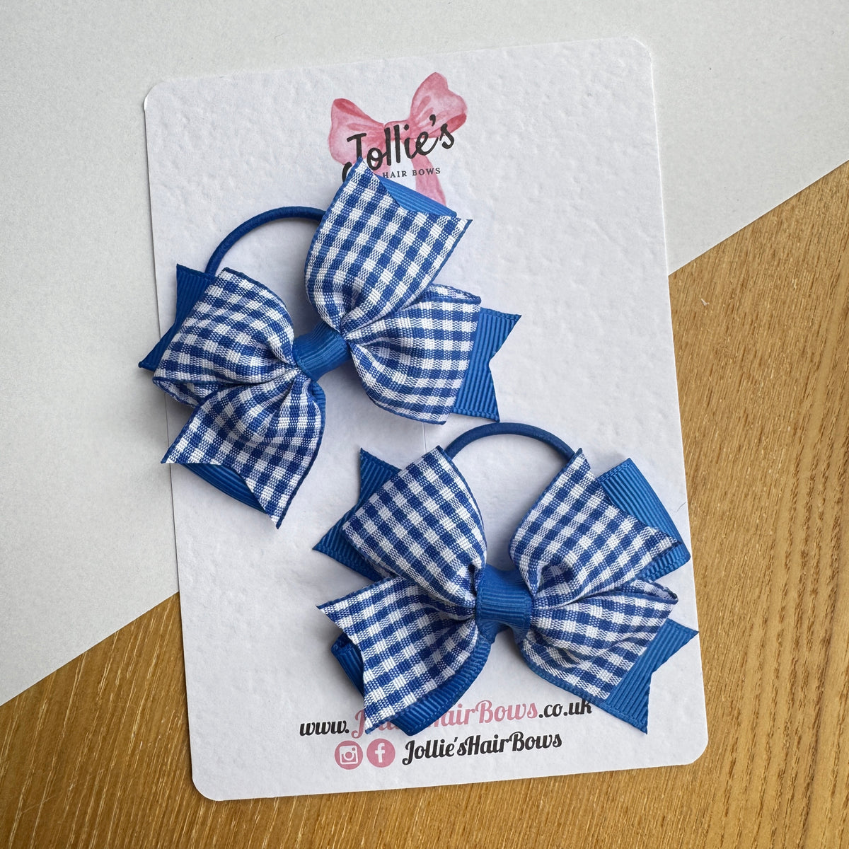 3" Double Layer Bow with Thin Elastic (Pair) – Royal Blue Gingham