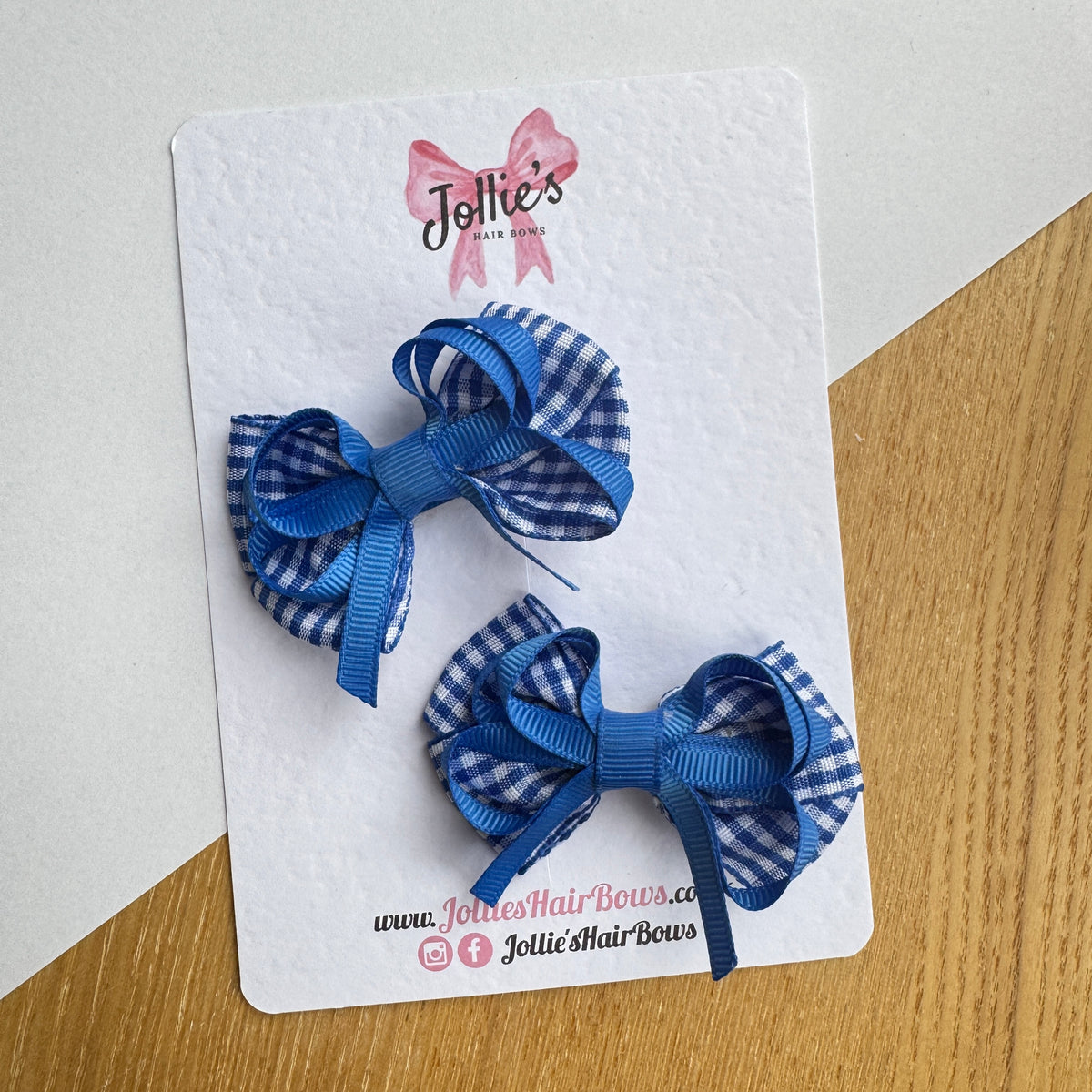 2.5" Royal Blue Gingham Bow with Clip (Pair) – Grosgrain Ribbon Hair Bows for Girls