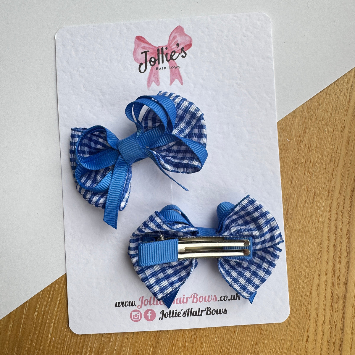 2.5" Royal Blue Gingham Bow with Clip (Pair) – Grosgrain Ribbon Hair Bows for Girls
