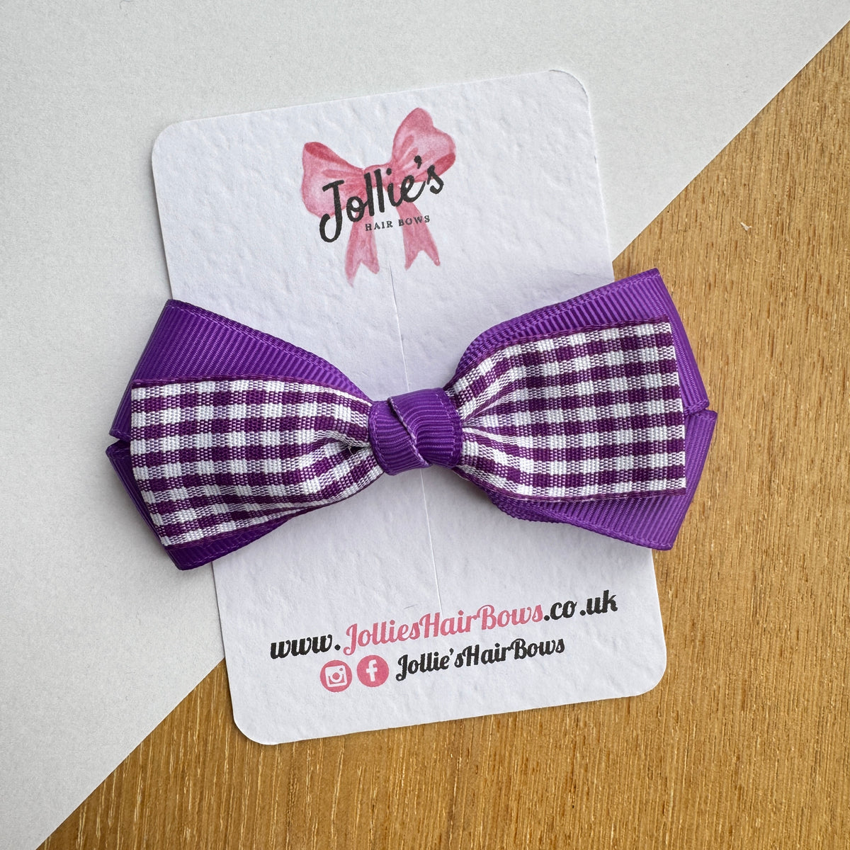 3.5" Purple Gingham Bow with Clip (Single) – Grosgrain Ribbon Hair Bow for Girls