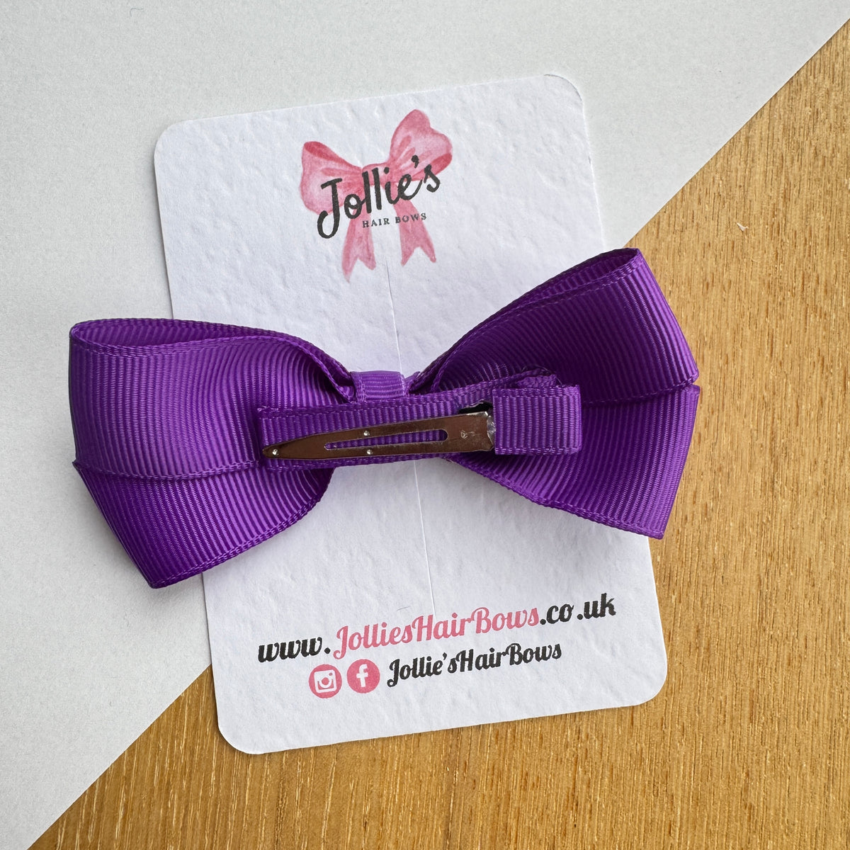3.5" Purple Gingham Bow with Clip (Single) – Grosgrain Ribbon Hair Bow for Girls
