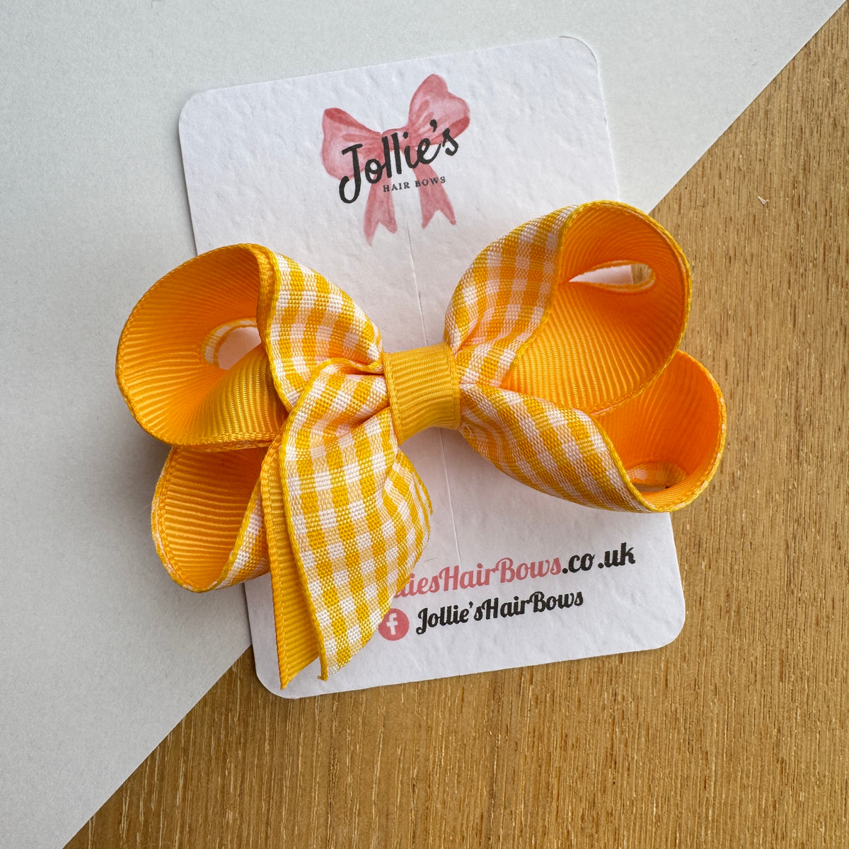 3" Yellow Gingham Bow with Clip – Grosgrain Ribbon Hair Bow for Girls