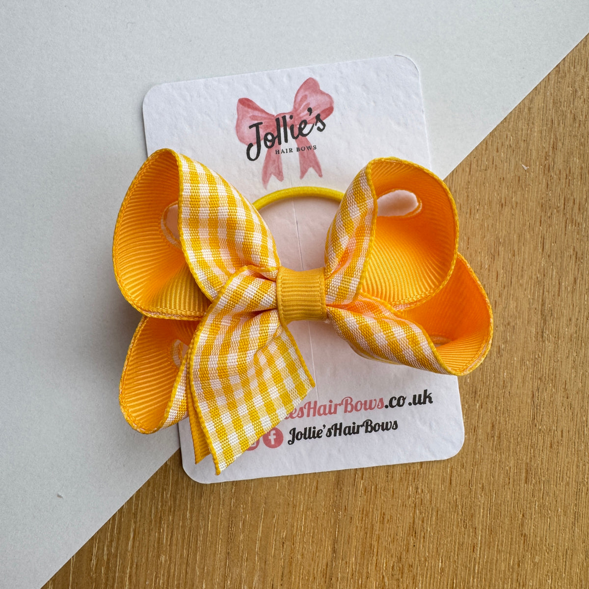 3" Yellow Gingham Bow with Thin Elastic – Grosgrain Ribbon Hair Bow for Girls