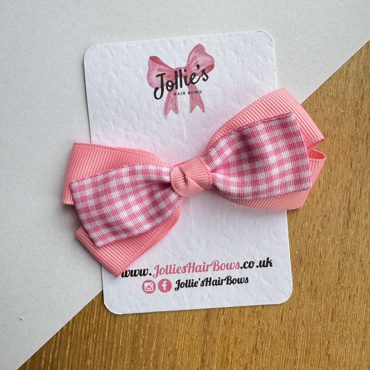 3.5" Pink Gingham Bow with Clip – Grosgrain Ribbon Hair Bow for Girls