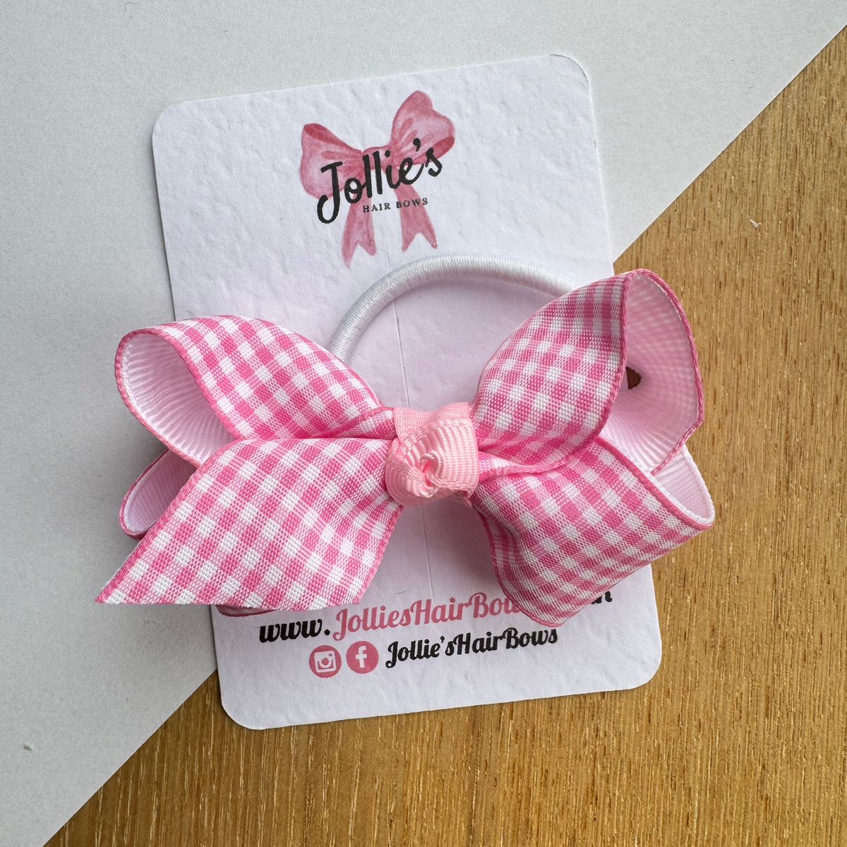 3" Pink & White Gingham Hair Bow with Bobble – Grosgrain Ribbon Hair Bow for Girls