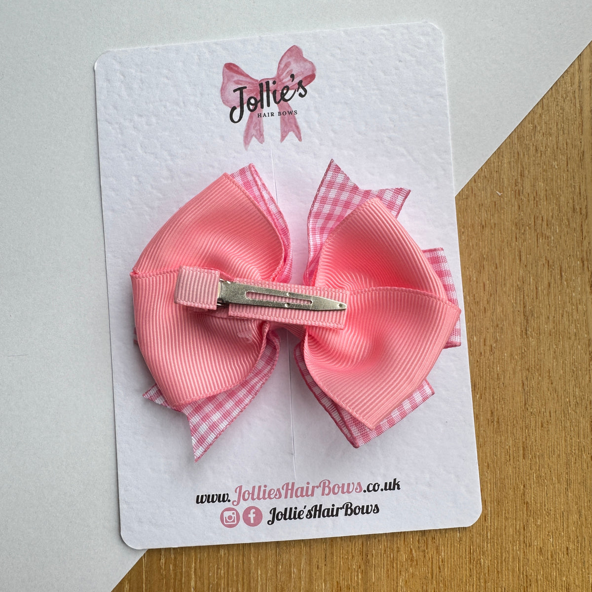 3.5" Pink Gingham Flat Double Hair Bow – Alligator Clip