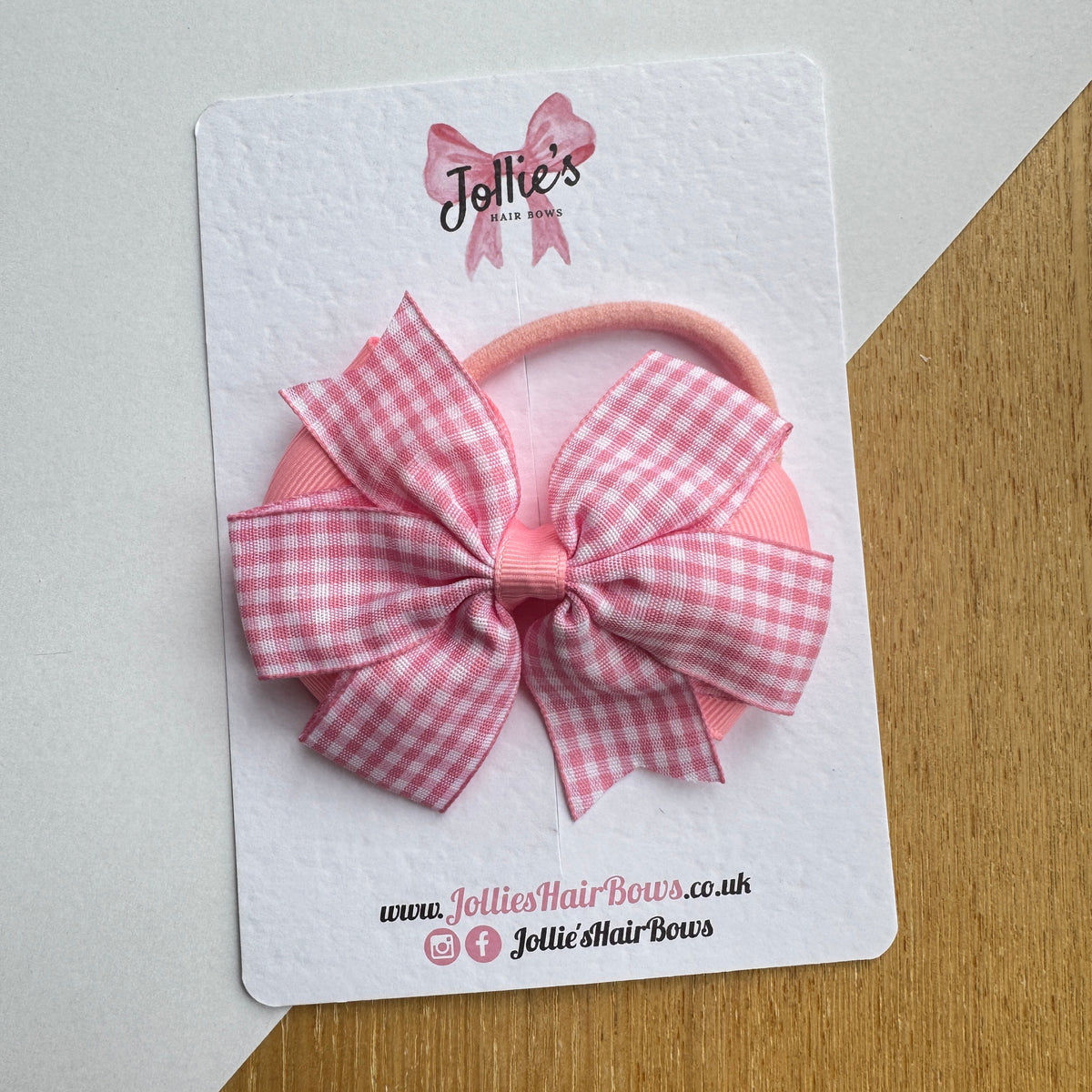 3.5" Pink Gingham Flat Double Hair Bow with Bobble