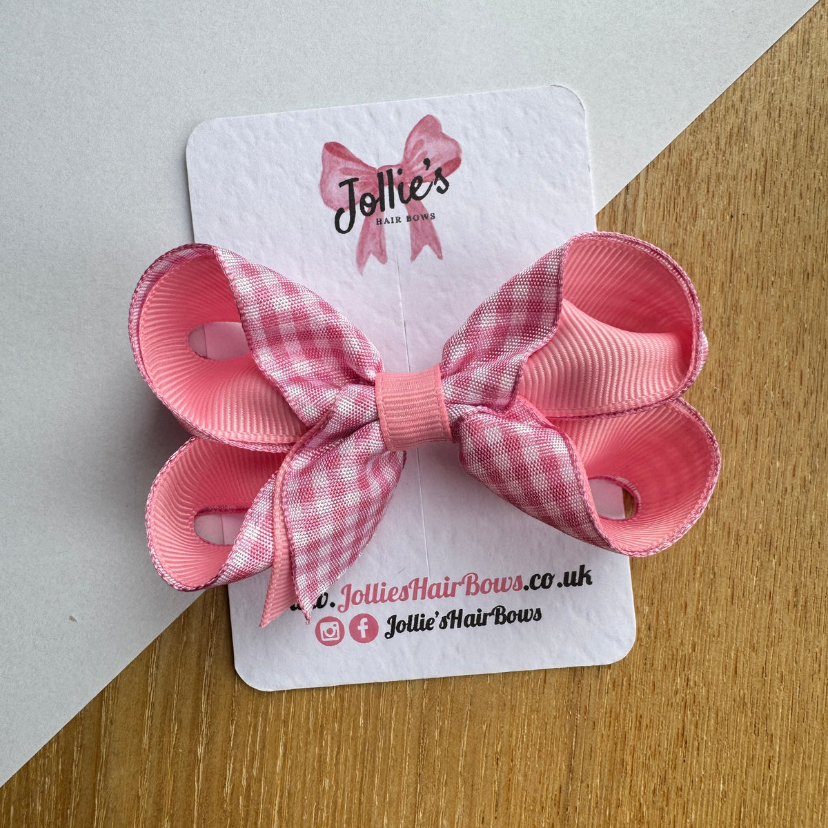 3" Pink Gingham Bow with Clip (Single) – Grosgrain Ribbon Hair Bow for Girls