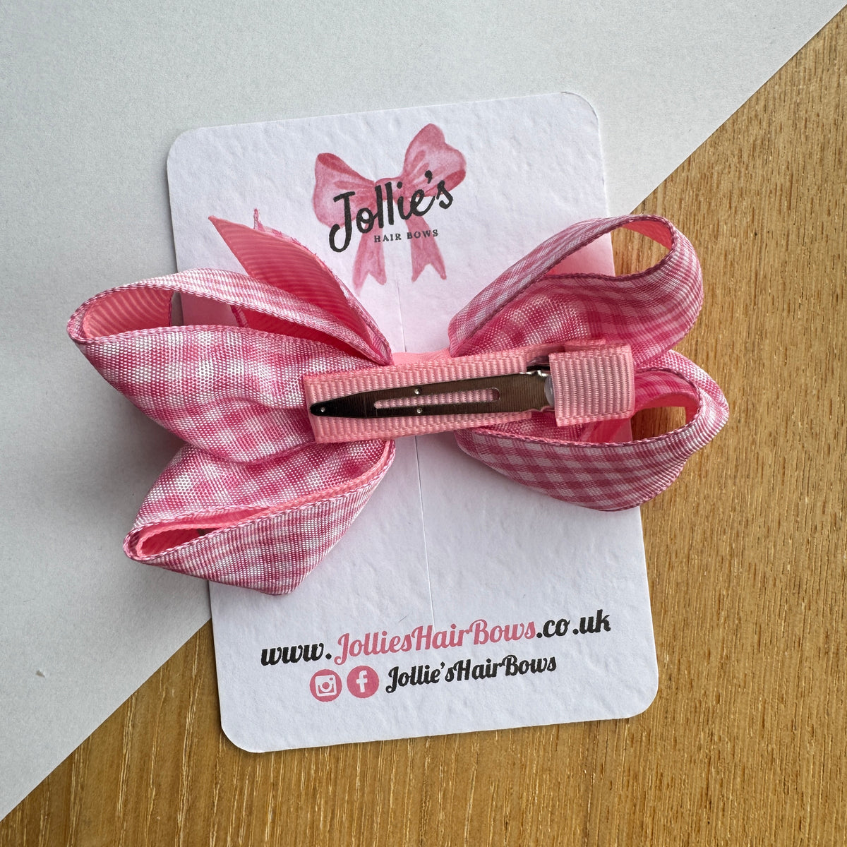3" Pink Gingham Bow with Clip (Single) – Grosgrain Ribbon Hair Bow for Girls