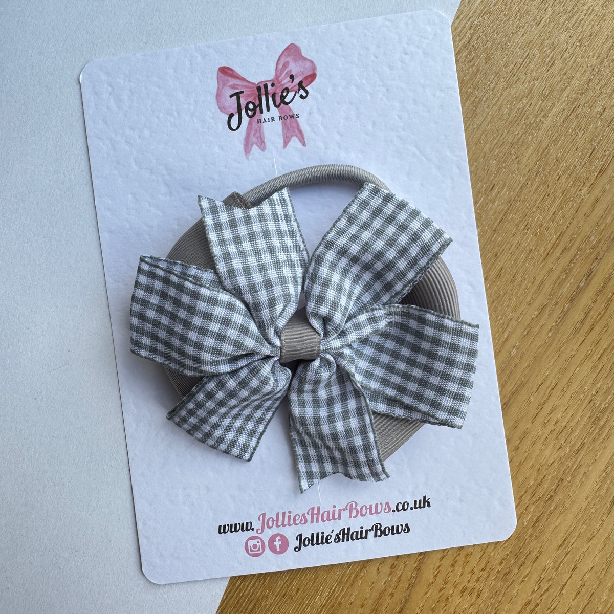 3.5" Silver Gingham Flat Double Hair Bow with Thick Elastic Bobble
