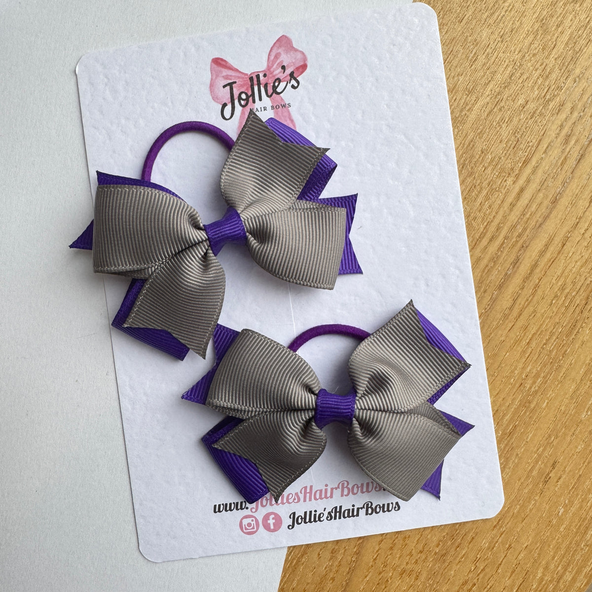 3" Double Layer Bow with Thin Elastic (Pair) – Regal Purple & Metal Grey
