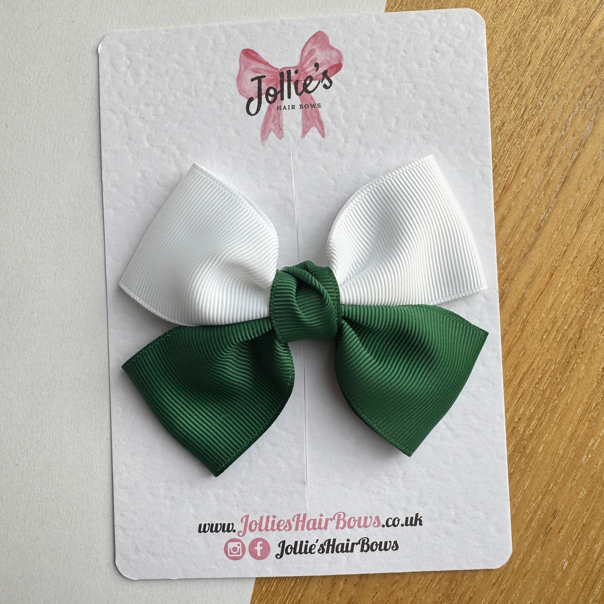 4" Forest Green & White Classic Hair Bow – Grosgrain Ribbon with 2.4" Double Sponge Alligator Clip