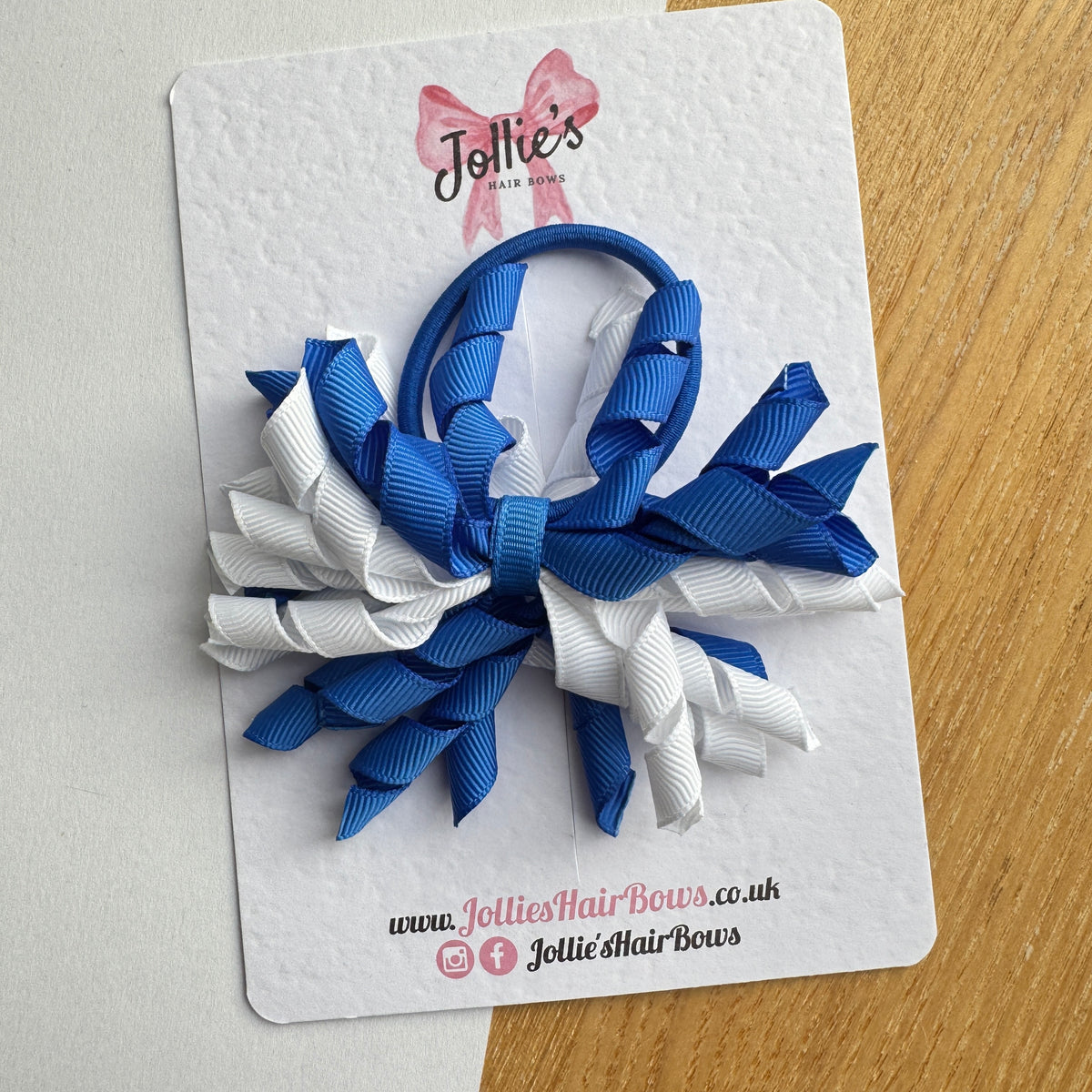 Royal Blue & White 3.5" Corker Hair Bow with Thick Elastic Bobble – Two Tone Grosgrain Ribbon
