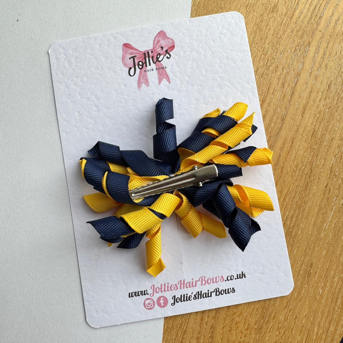 Yellow Gold & Navy 3.5" Corker Hair Bow with Alligator Clip – Two Tone Grosgrain Ribbon