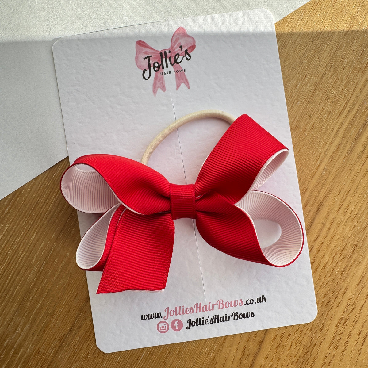4.5" Red & White Boutique Hair Bow with Thick Elastic Bobble – Grosgrain Ribbon