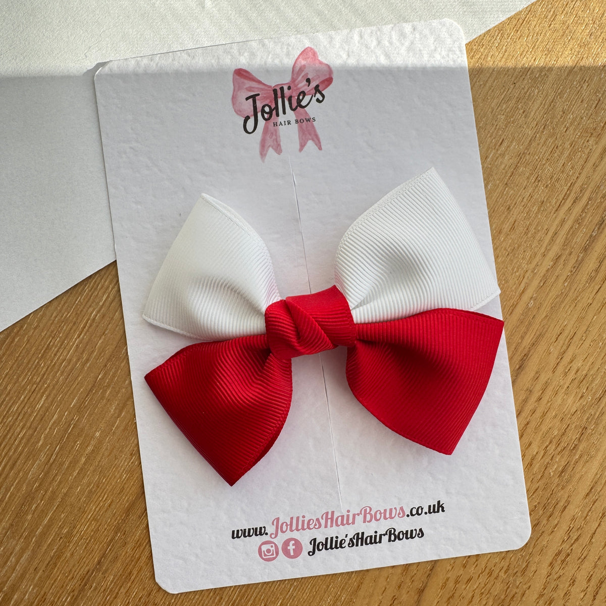 4" Red & White Classic Hair Bow – Grosgrain Ribbon with 2.4" Double Sponge Alligator Clip