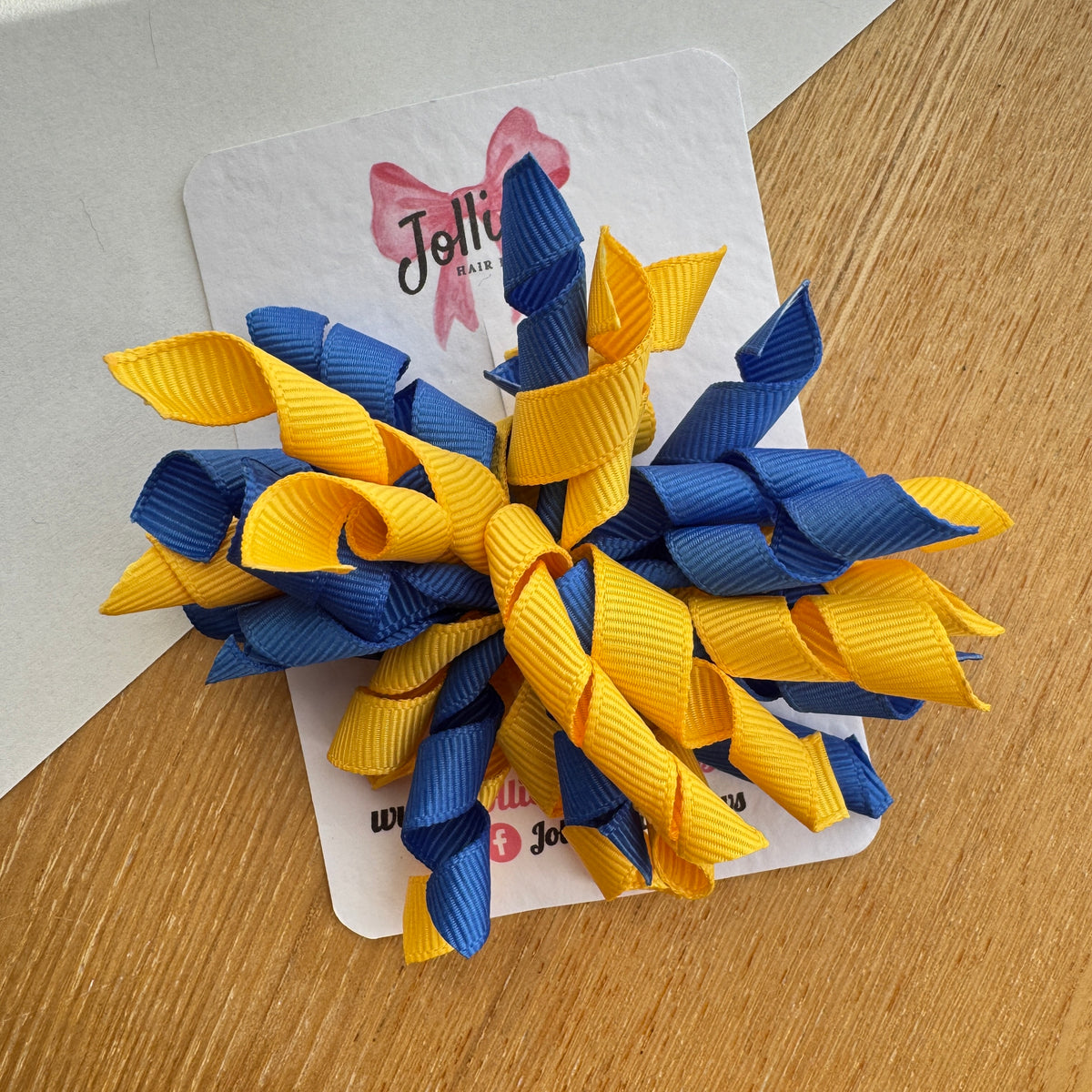 Royal Blue & Yellow Gold 3.5" Corker Hair Bow with Alligator Clip – Two Tone Grosgrain Ribbon