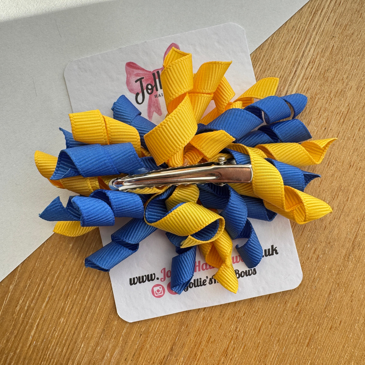 Royal Blue & Yellow Gold 3.5" Corker Hair Bow with Alligator Clip – Two Tone Grosgrain Ribbon