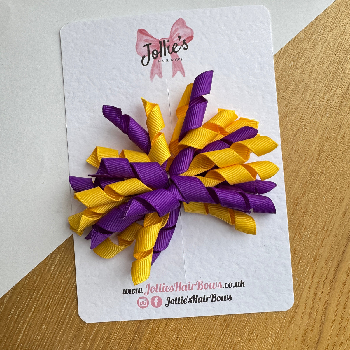 Purple & Yellow Gold 3.5" Corker Hair Bow with Alligator Clip – Two Tone Grosgrain Ribbon