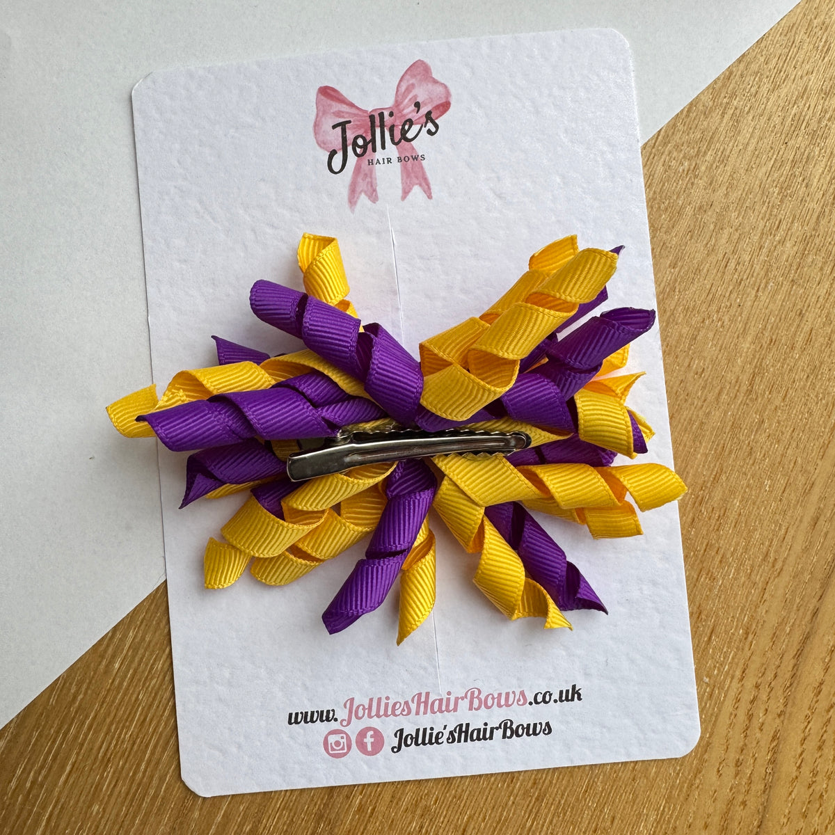Purple & Yellow Gold 3.5" Corker Hair Bow with Alligator Clip – Two Tone Grosgrain Ribbon