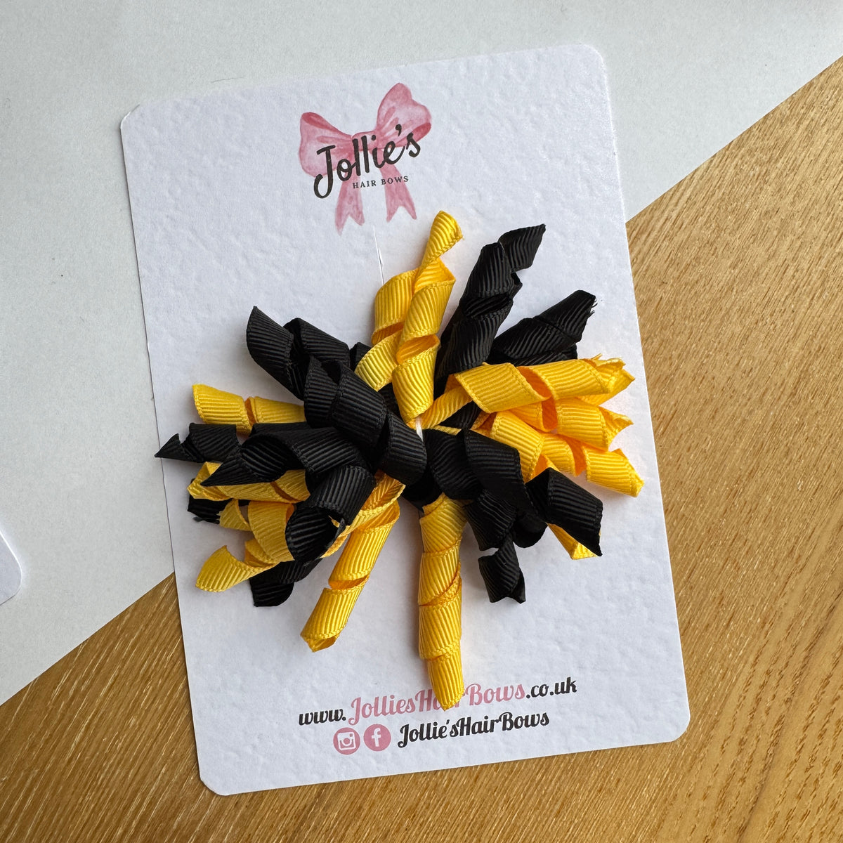 Black & Yellow Gold 3.5" Corker Hair Bow with Alligator Clip – Two Tone Grosgrain Ribbon