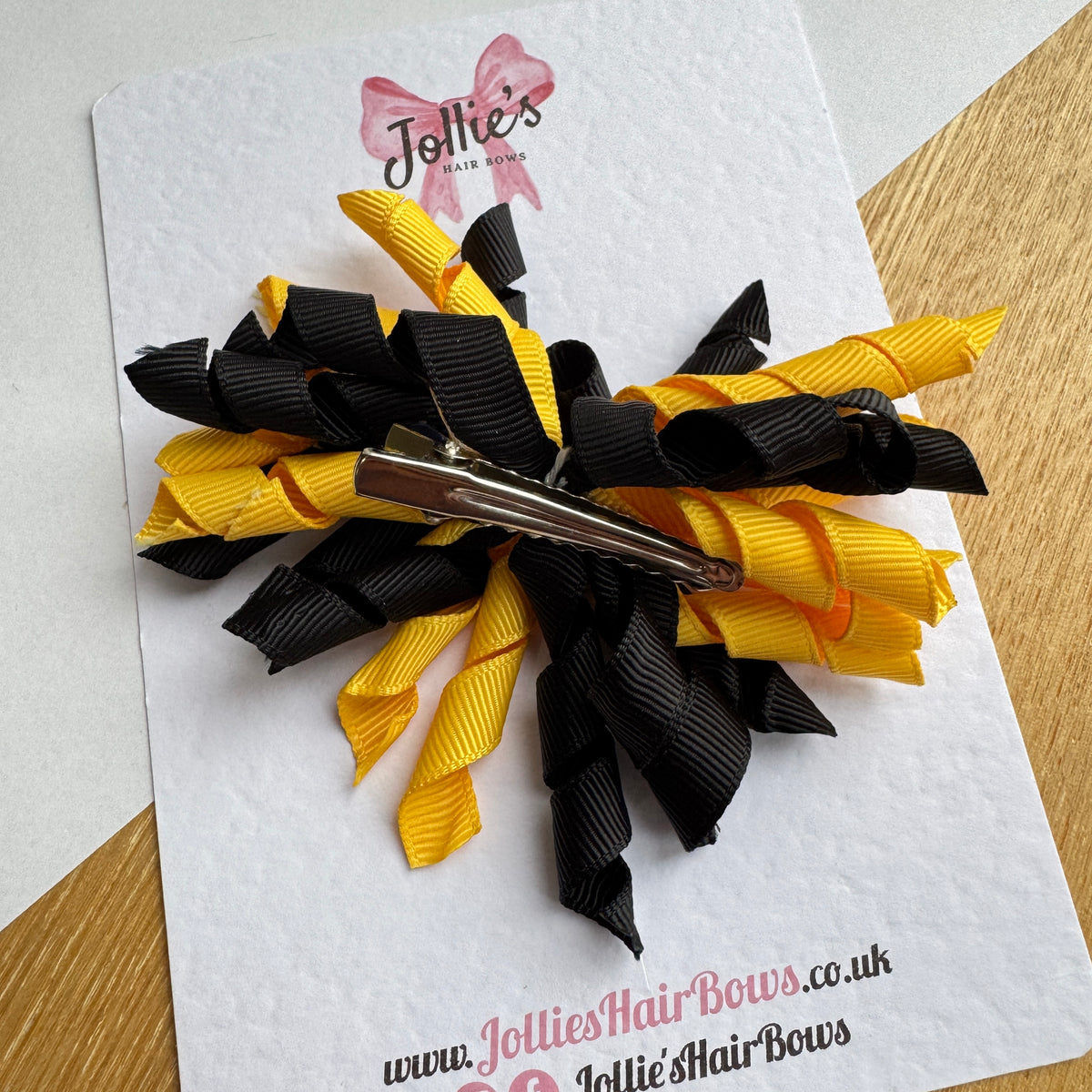 Black & Yellow Gold 3.5" Corker Hair Bow with Alligator Clip – Two Tone Grosgrain Ribbon