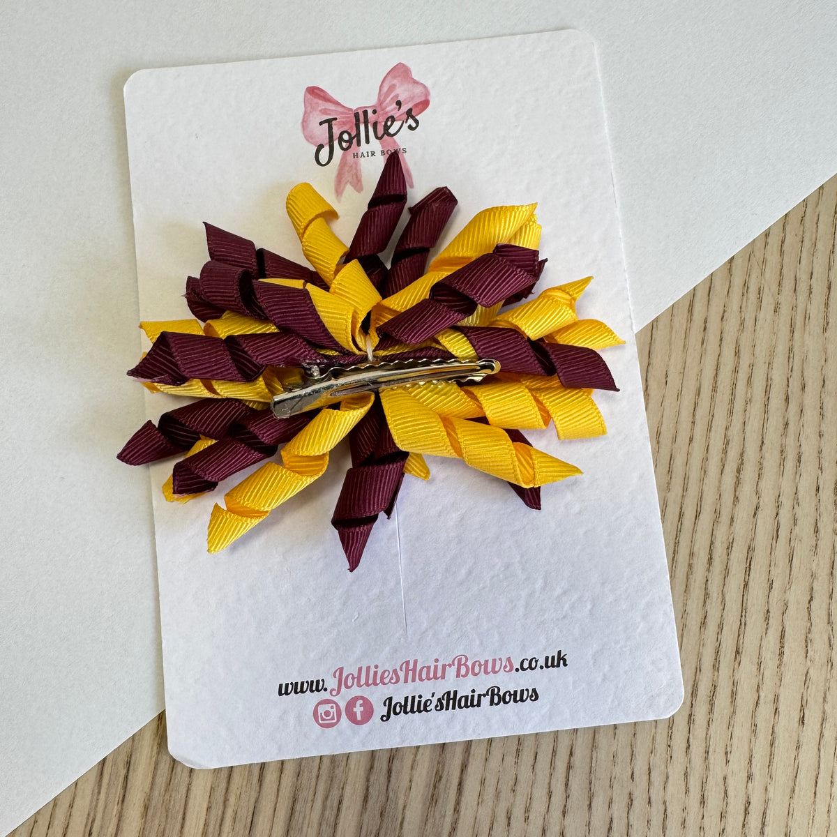 Yellow Gold & Burgundy 3.5" Corker Hair Bow with Alligator Clip – Two Tone Grosgrain Ribbon