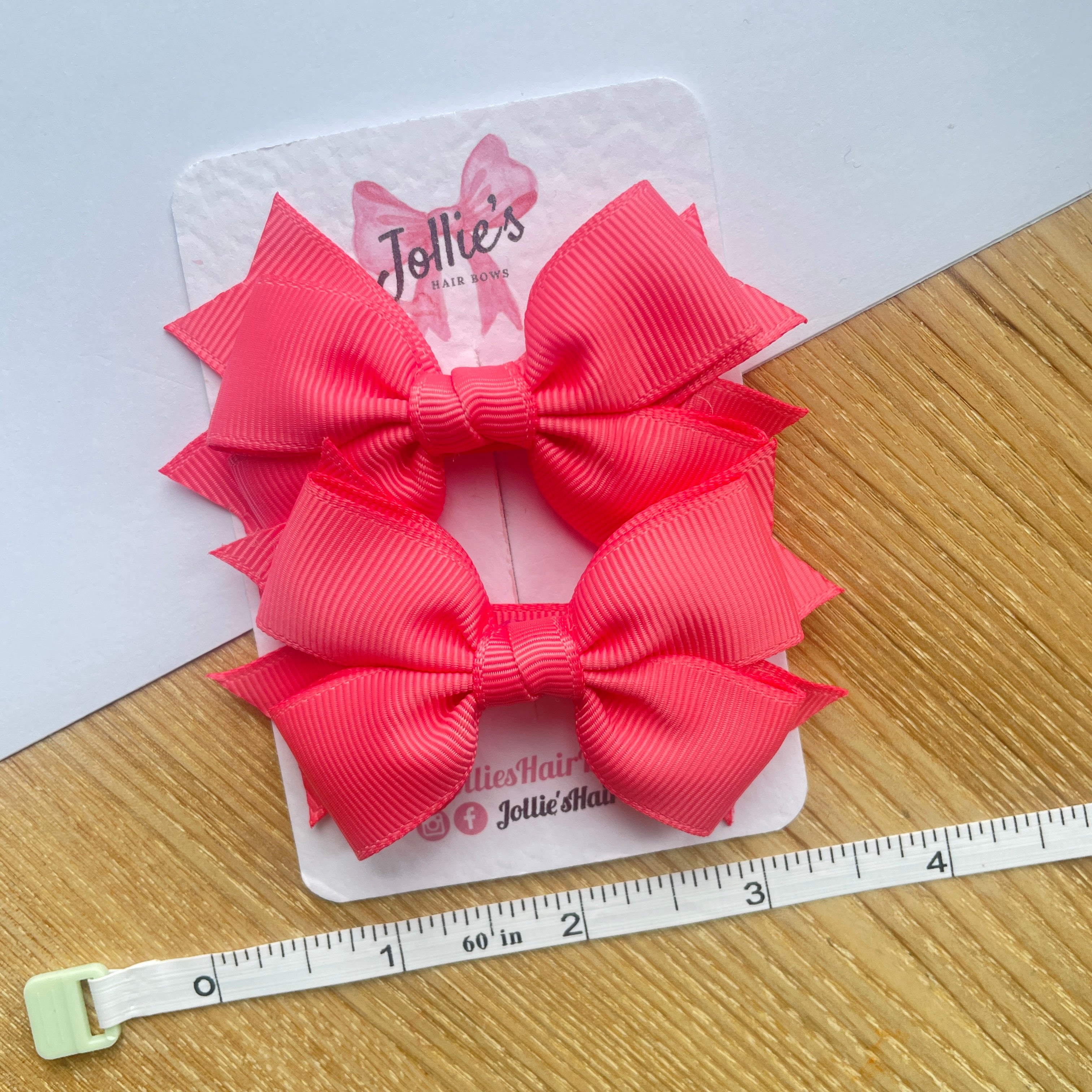 3inch Layered Bow with Clip (pair) - Coral Rose