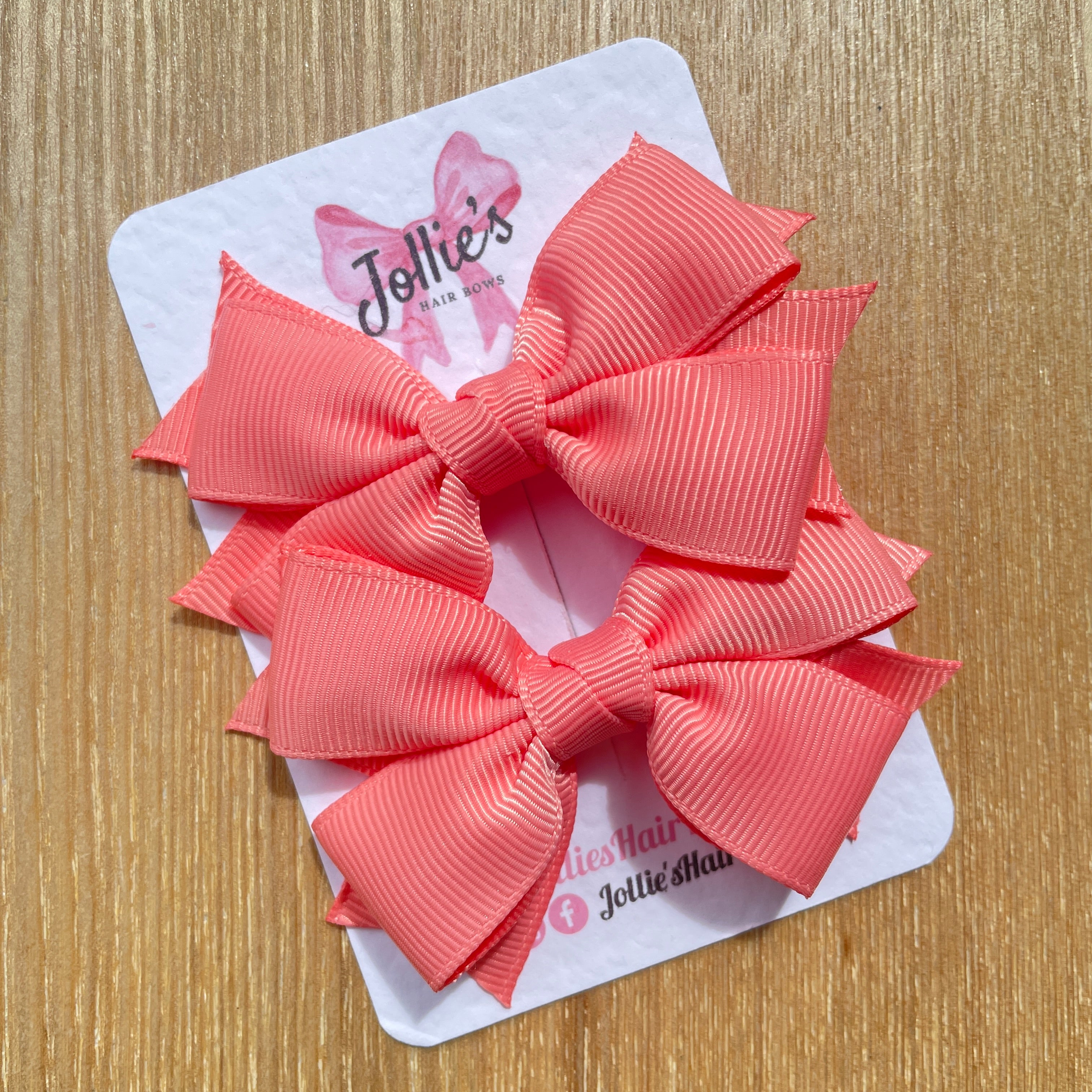 3inch Layered Bow with Clip (pair) - Light Coral