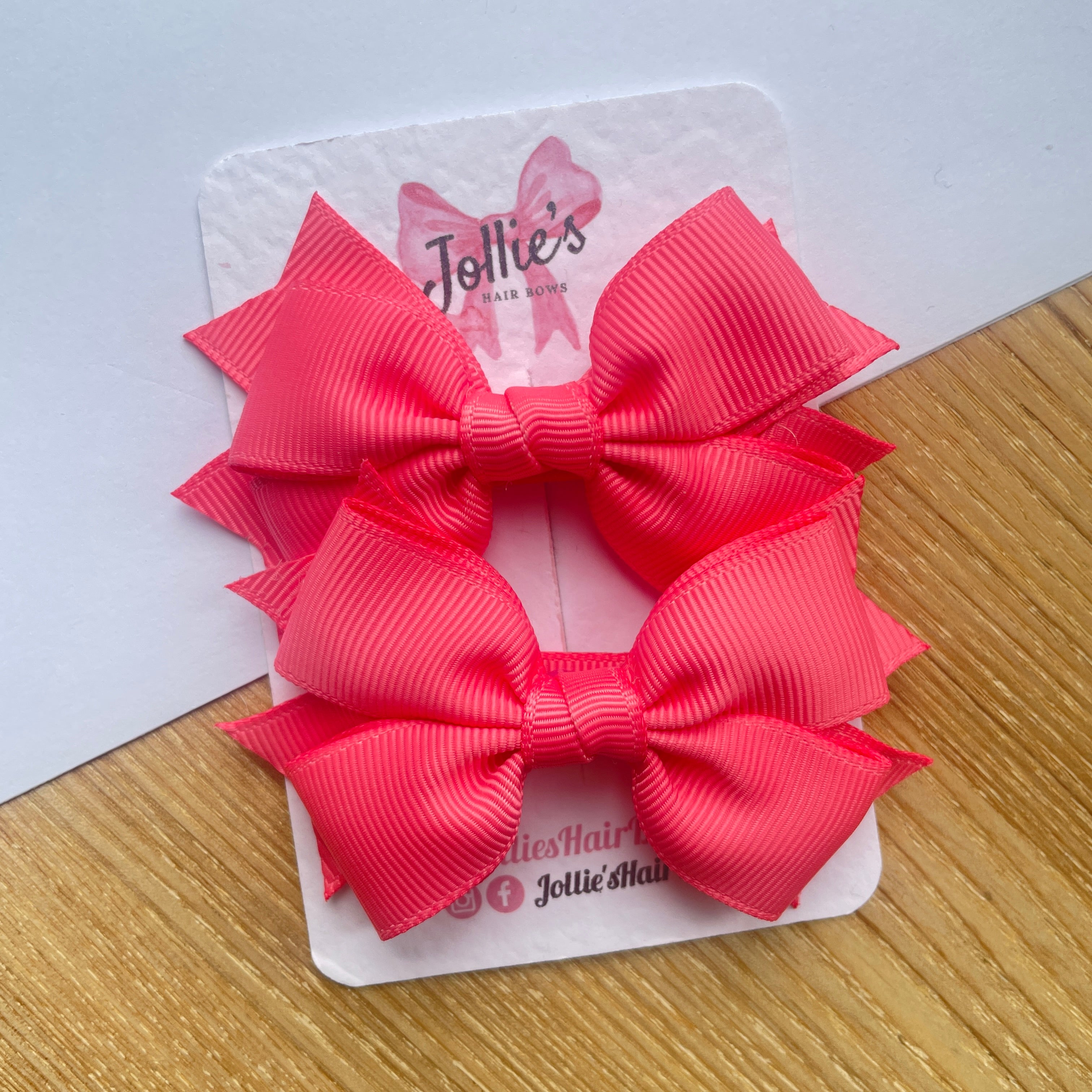 3inch Layered Bow with Clip (pair) - Coral Rose