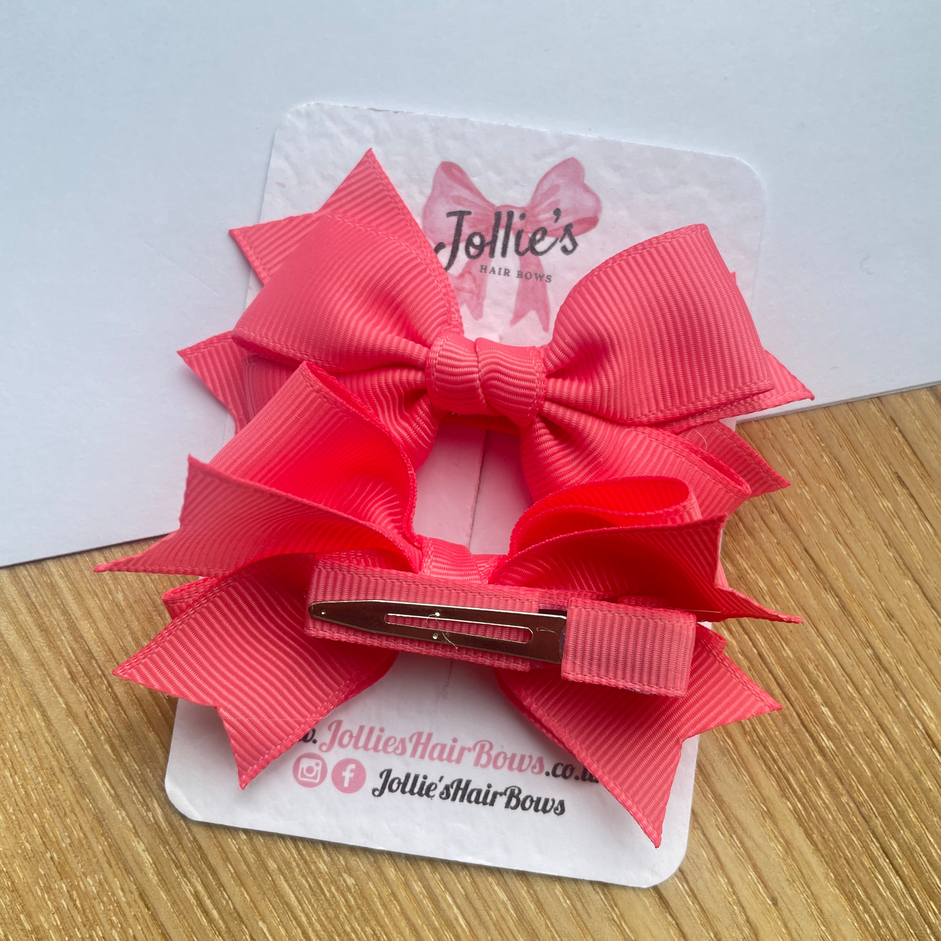 3inch Layered Bow with Clip (pair) - Coral Rose