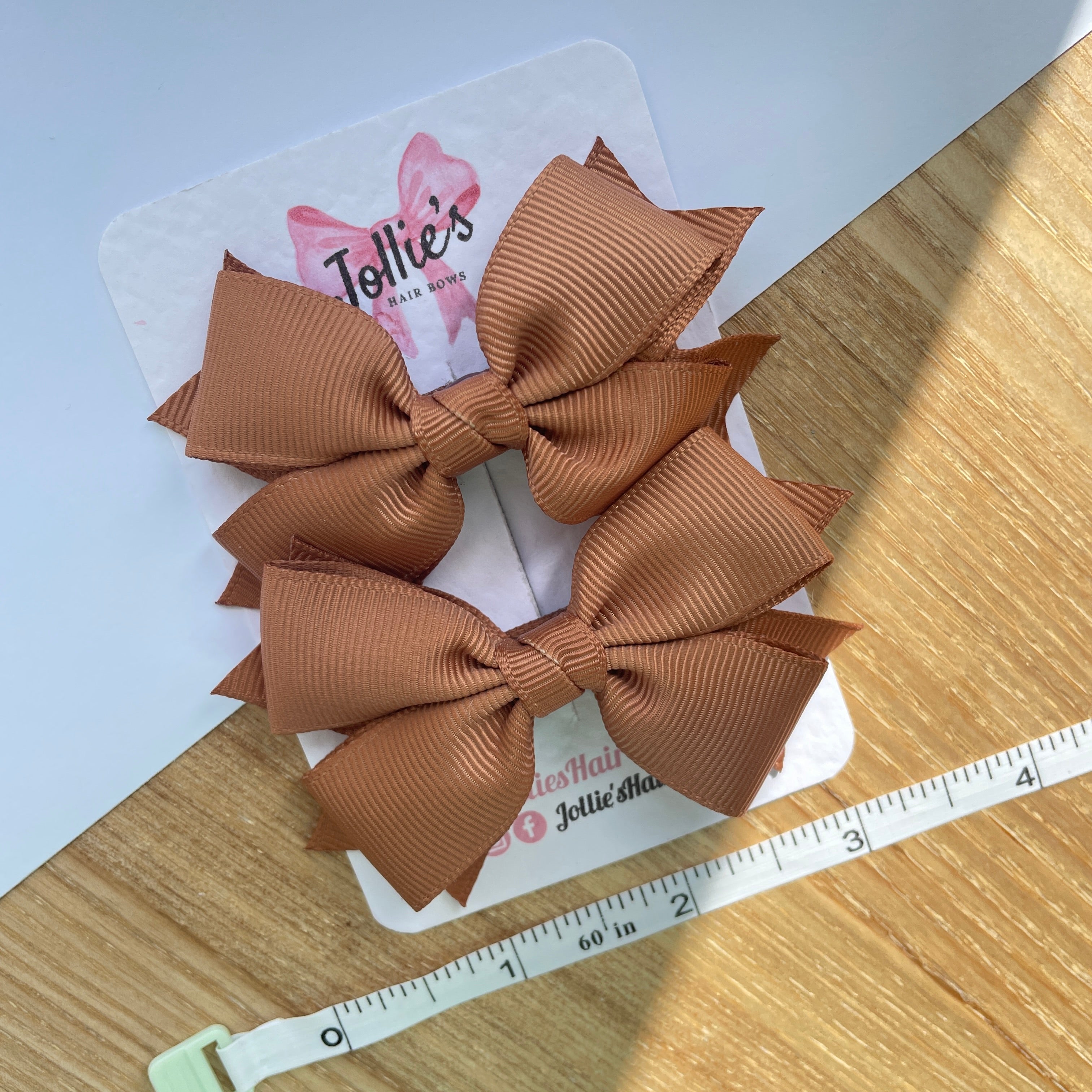 3inch Layered Bow with Clip (pair) - Chipmunk