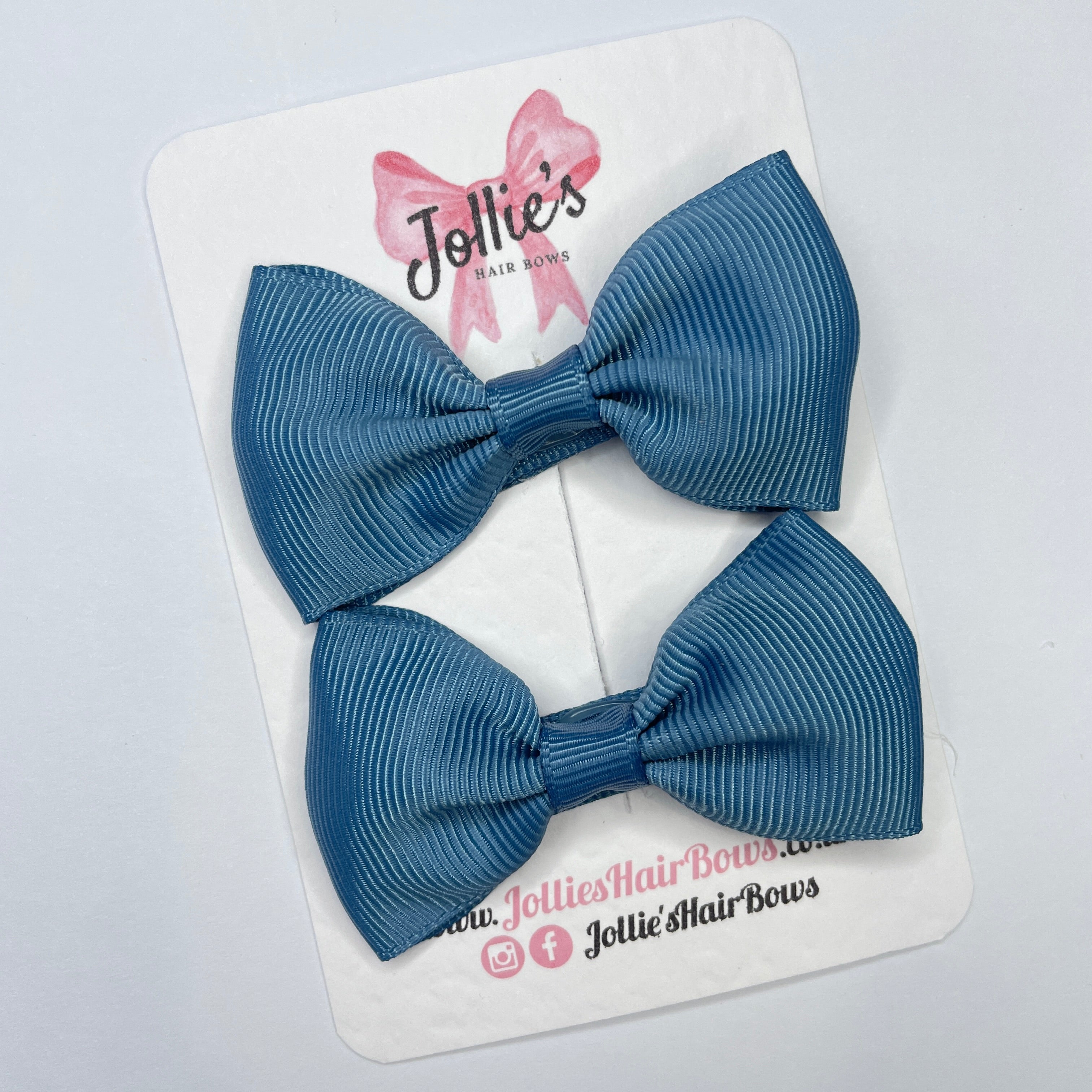 2.5inch Simple Bows with Clip (pair) - Antique Blue