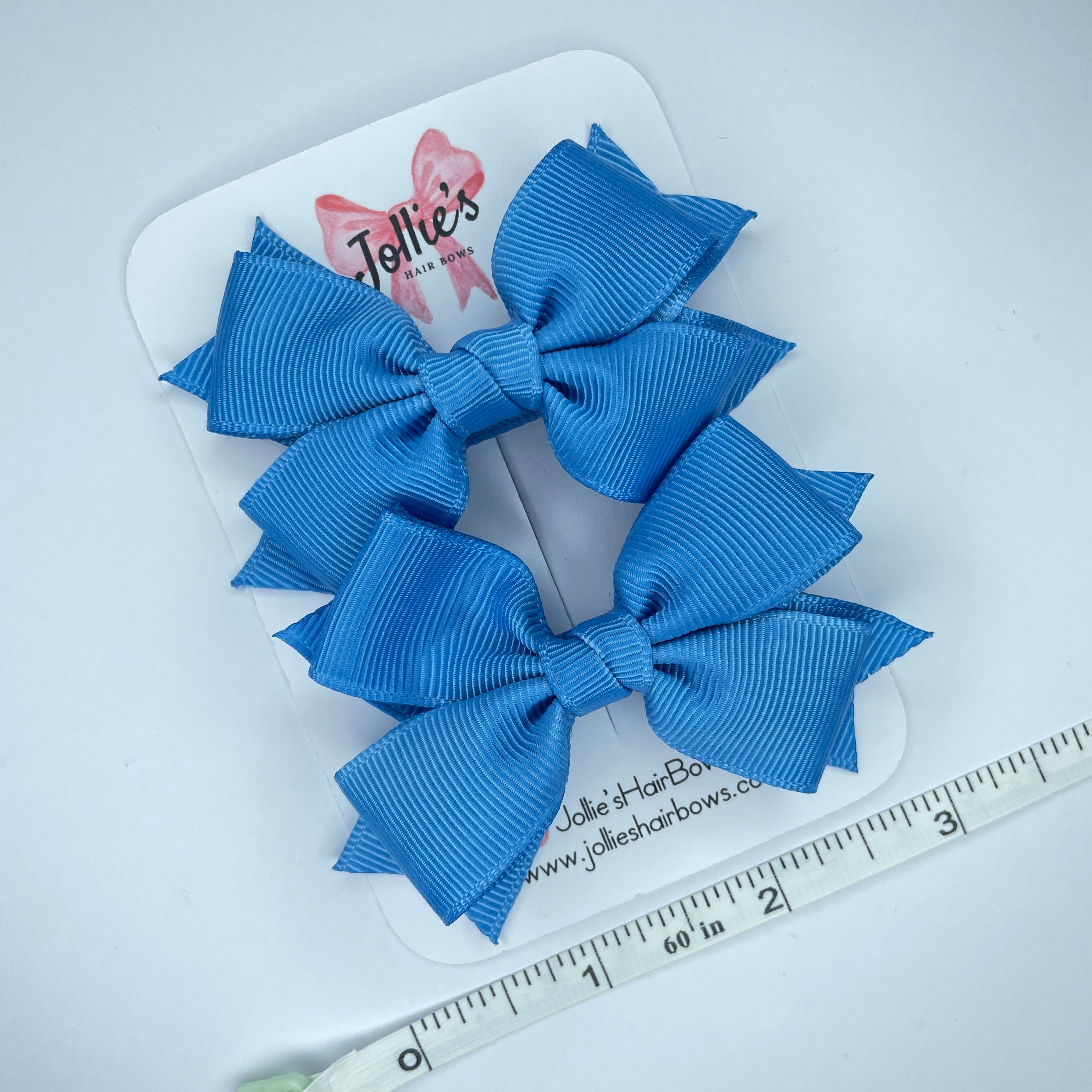 3inch Layered Bow with Clip (pair) - Porcelain Blue