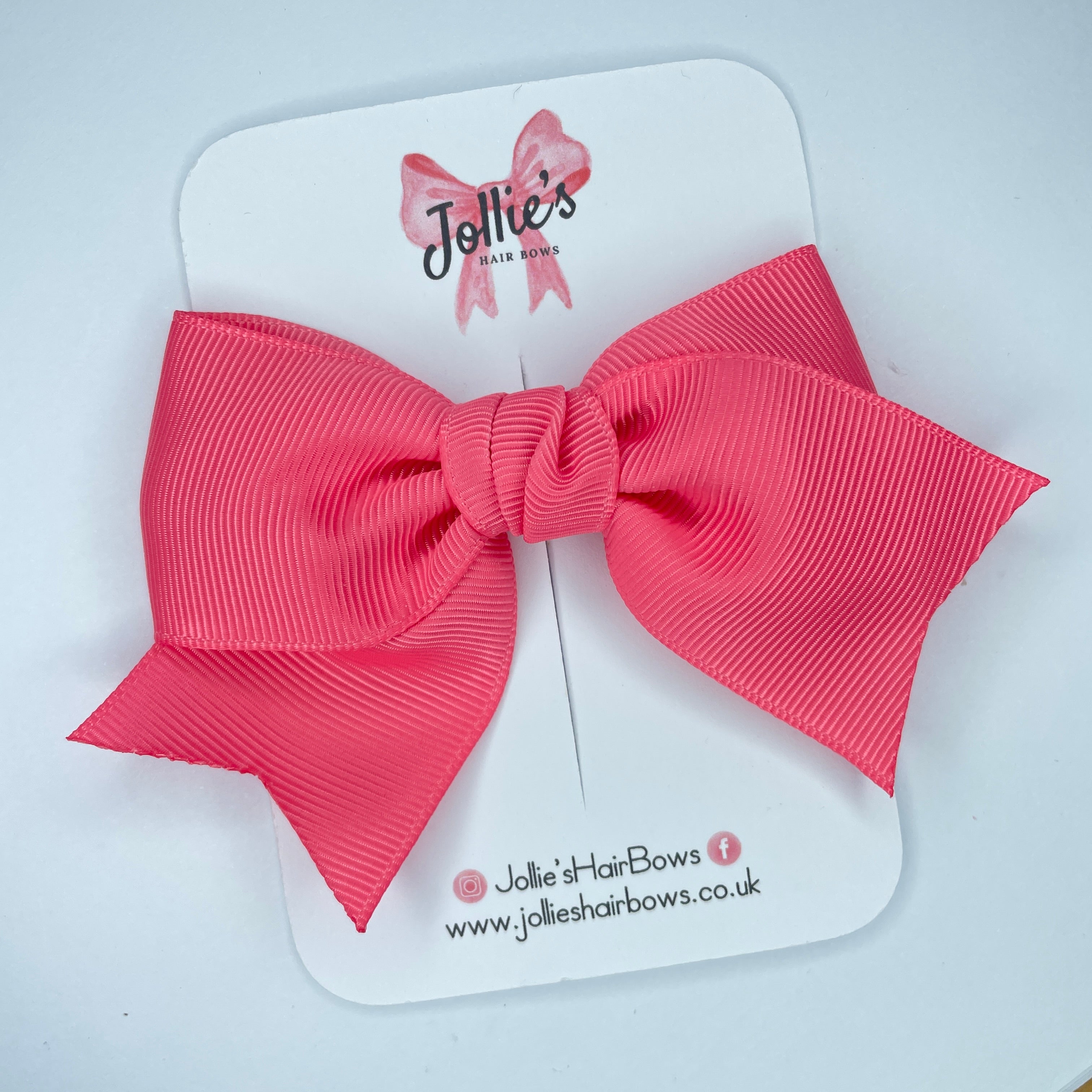 4inch Ribbon Bow with Clip - Coral Rose