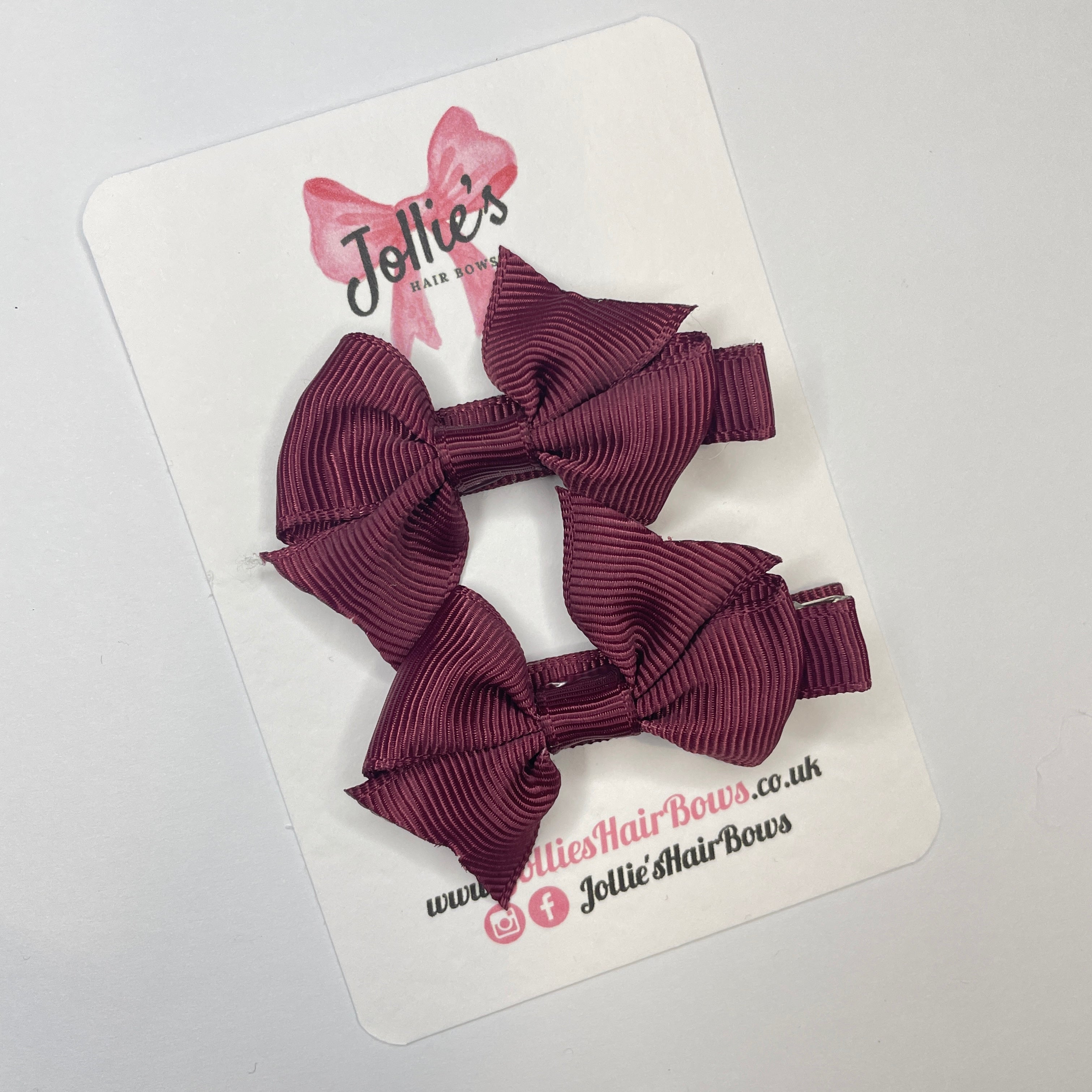 2inch Bow with Clip (pair) - Burgundy