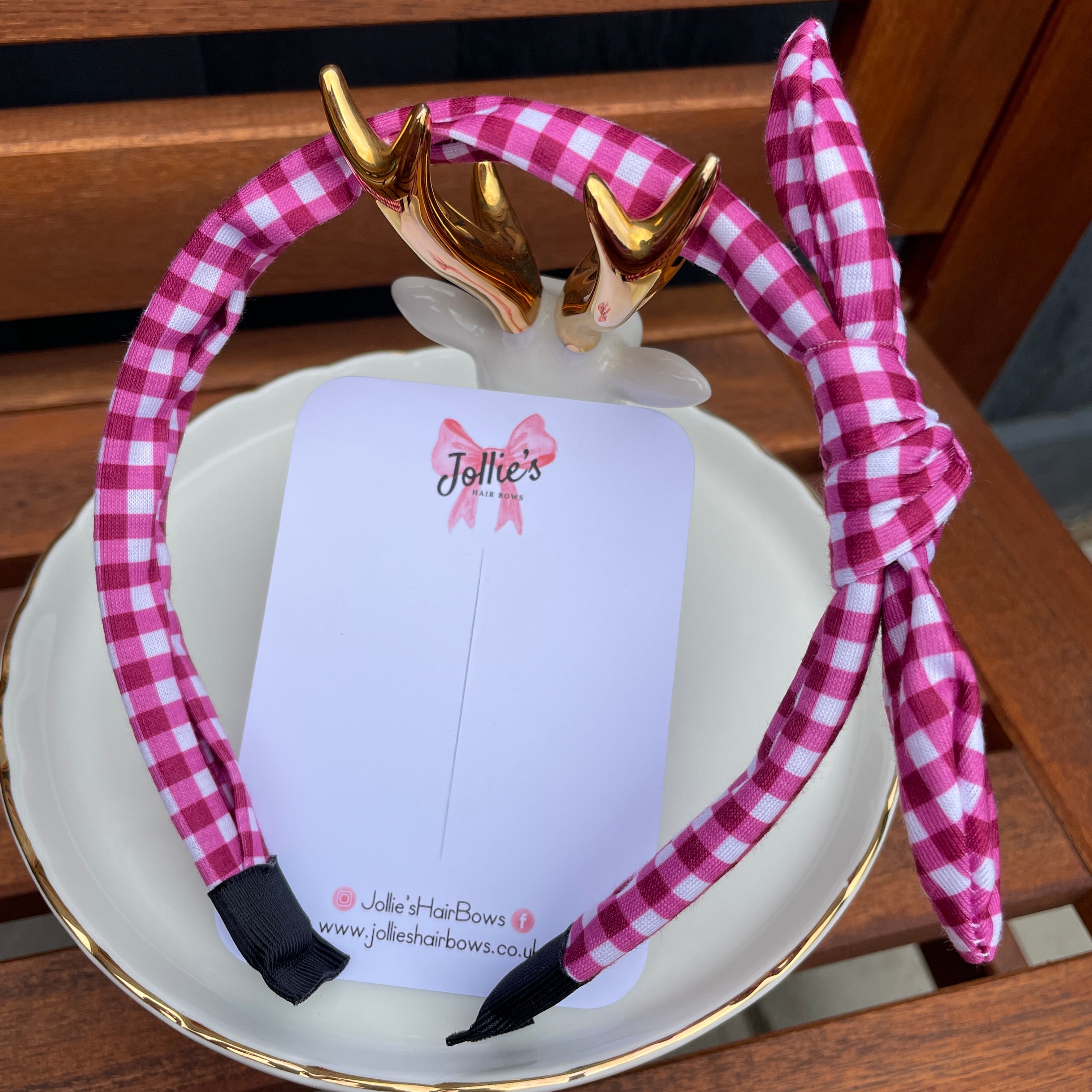 Bunny Ear Headband - Pink Gingham