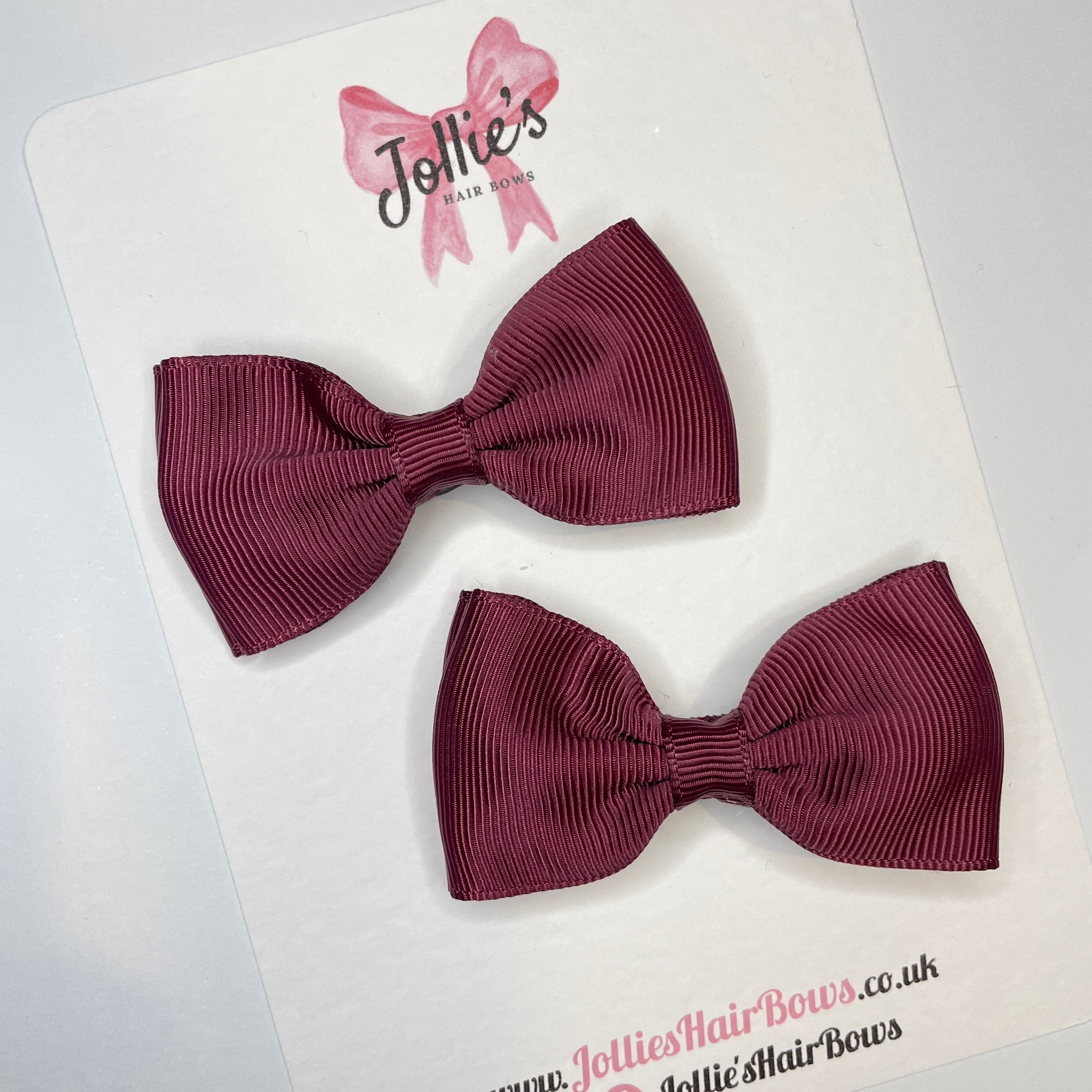 3inch Flat Double Bow with Clip (pair) - Burgundy