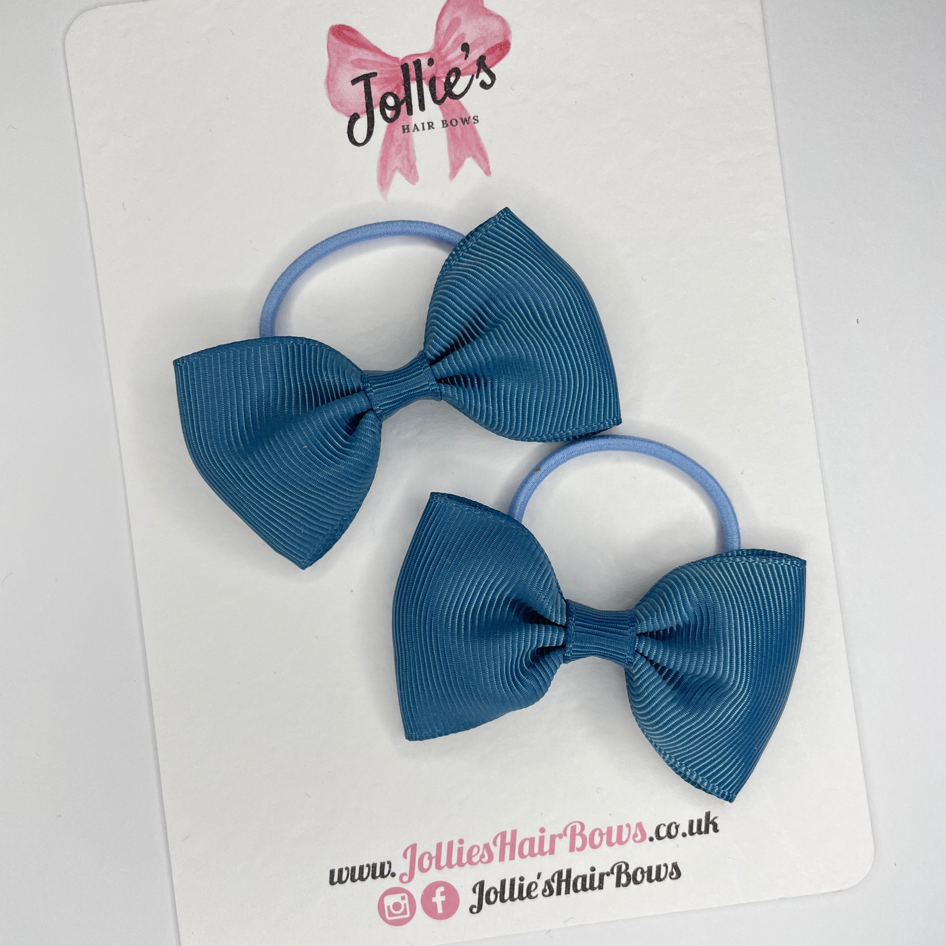 2.5inch Simple Bows with Thin Elastic (pair) - Antique Blue