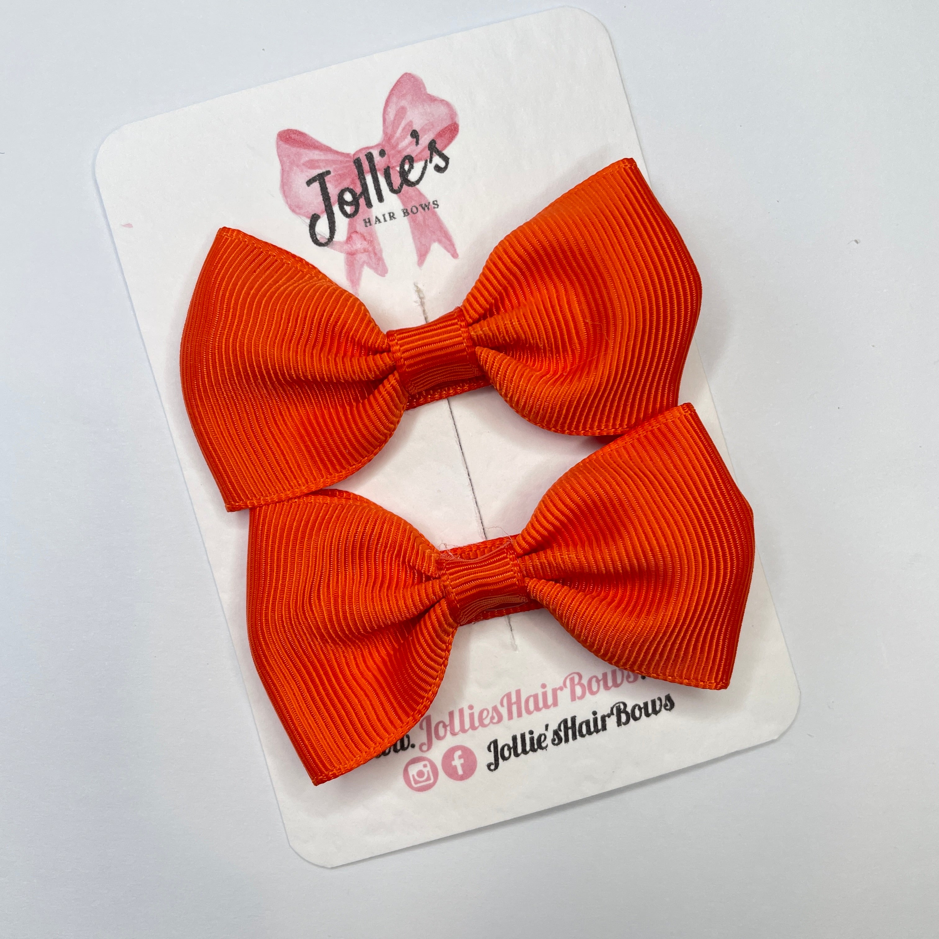 2.5inch Simple Bows with Clip (pair) - Autumn Orange