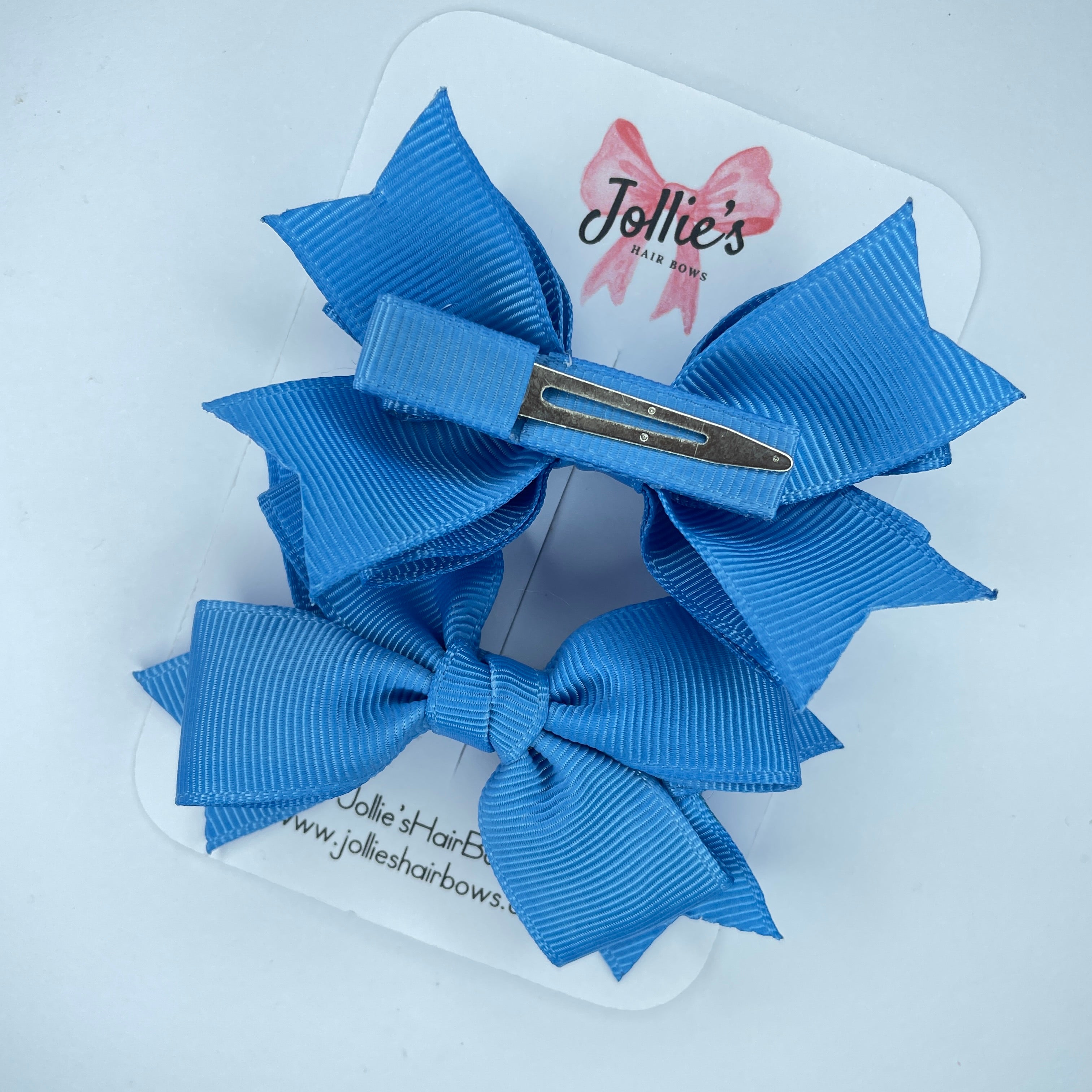 3inch Layered Bow with Clip (pair) - Porcelain Blue