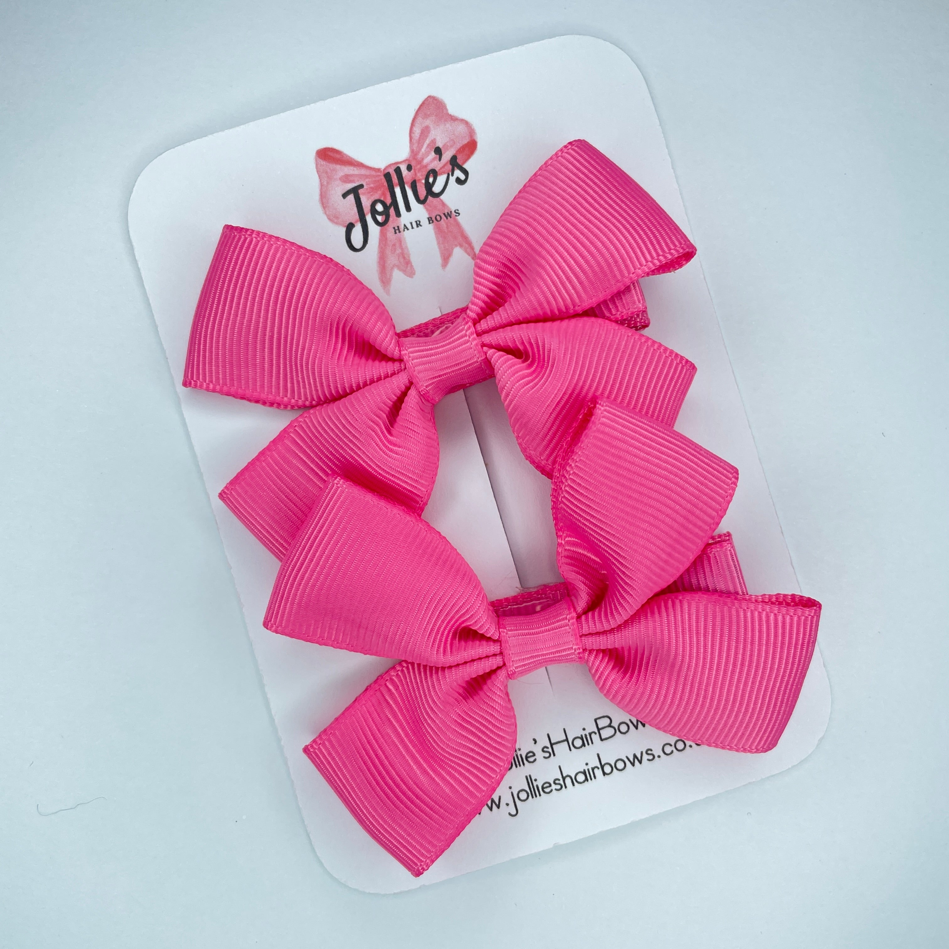 2.5inch Classic Bow with Clip (pair) - Hot Pink