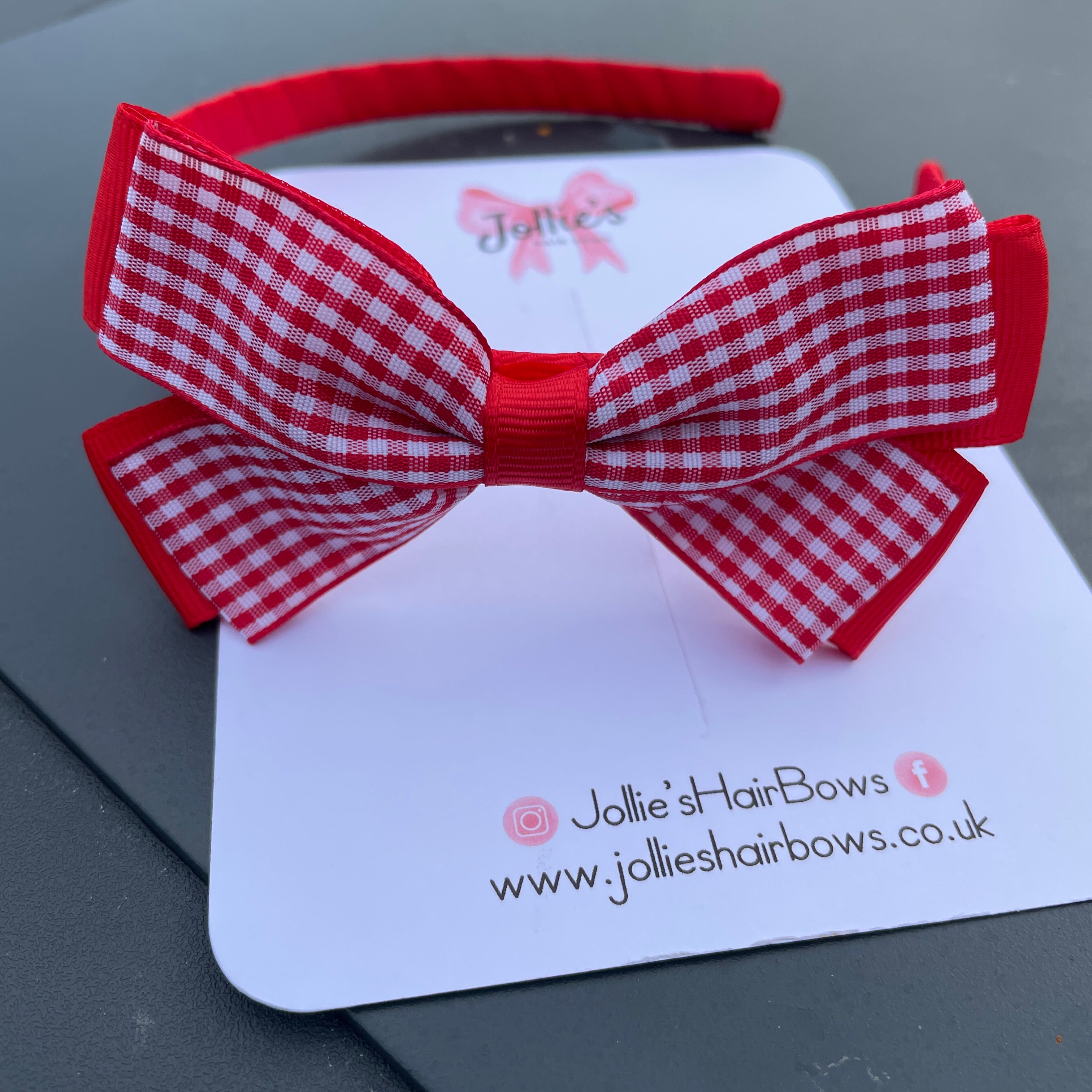 4" Flat Bow Headband – Red Gingham