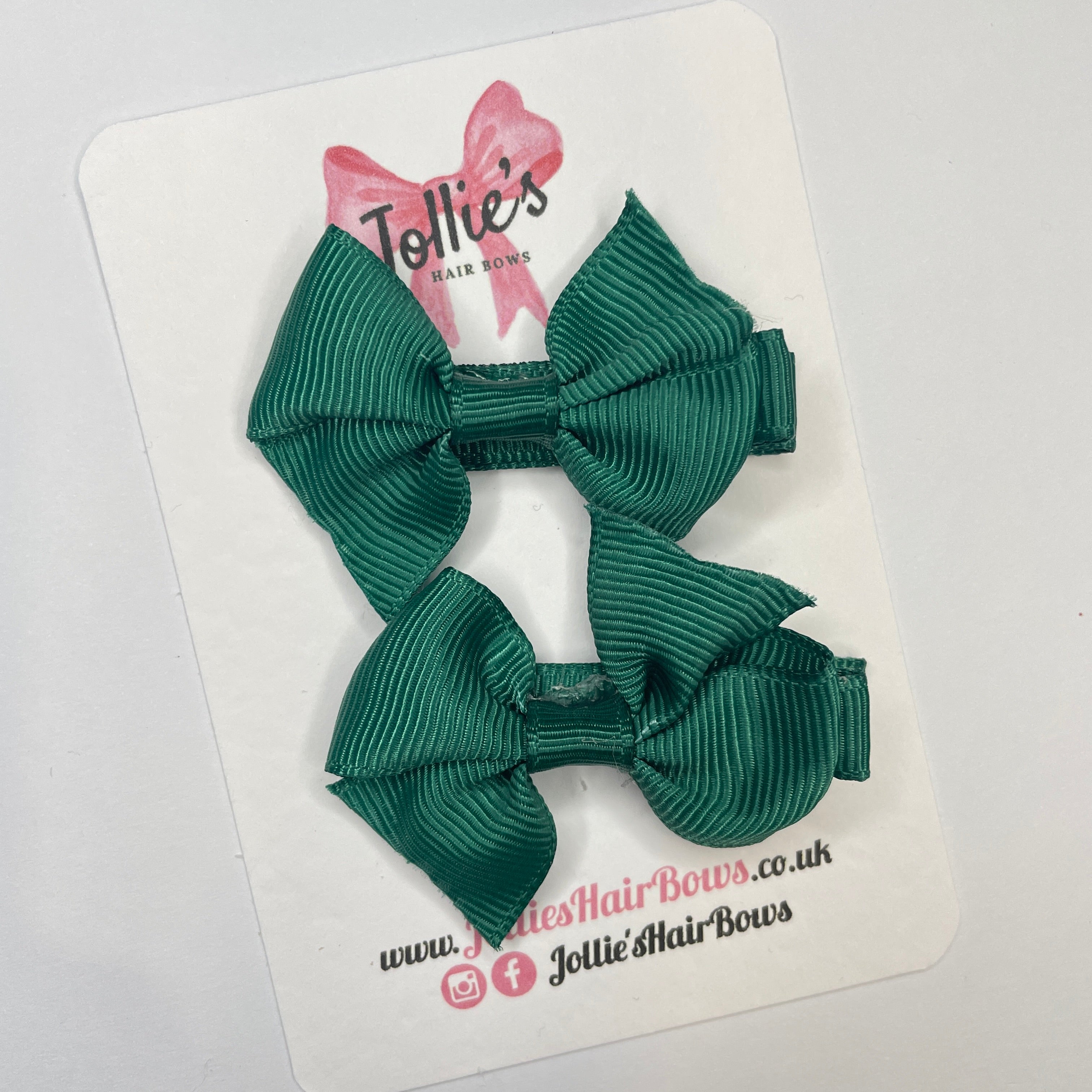 2inch Bow with Clip (pair) - Hunter Green