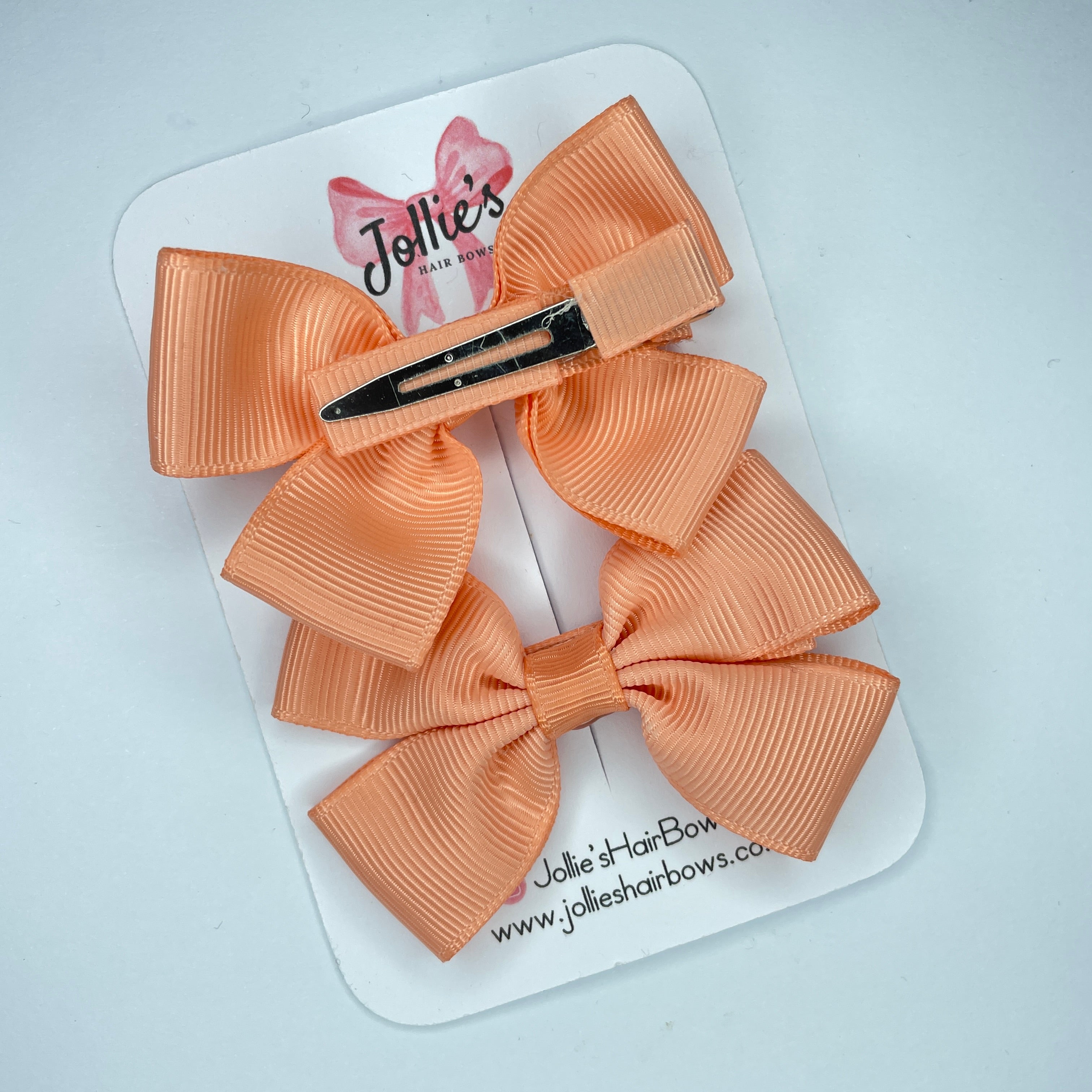 2.5inch Classic Bow with Clip (pair) - Peach