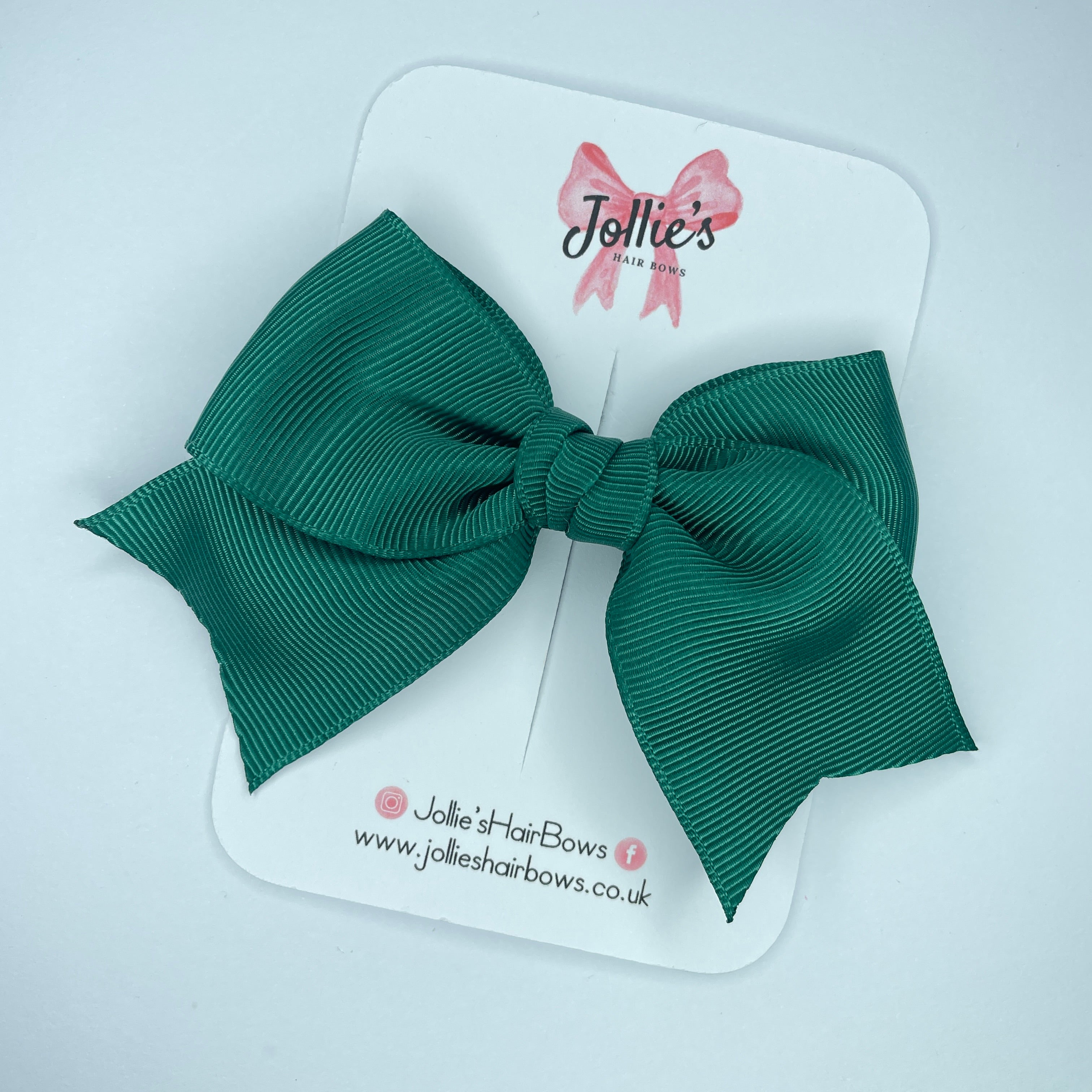 4inch Ribbon Bow with Clip - Hunter Green